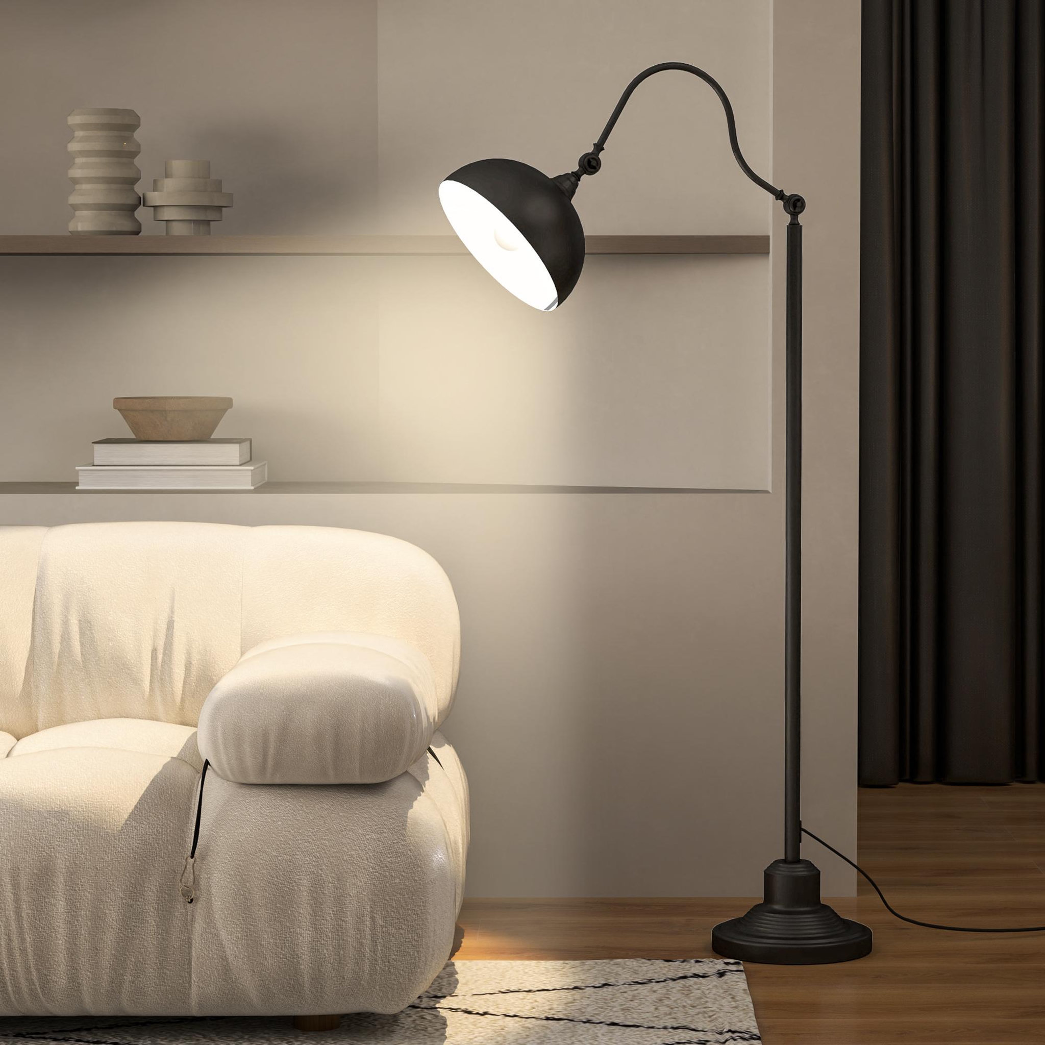 Voir la diapositive 4 : HOMCOM Lampadaire style néo-rétro métal noir - abat-jour réglable - h.152 cm