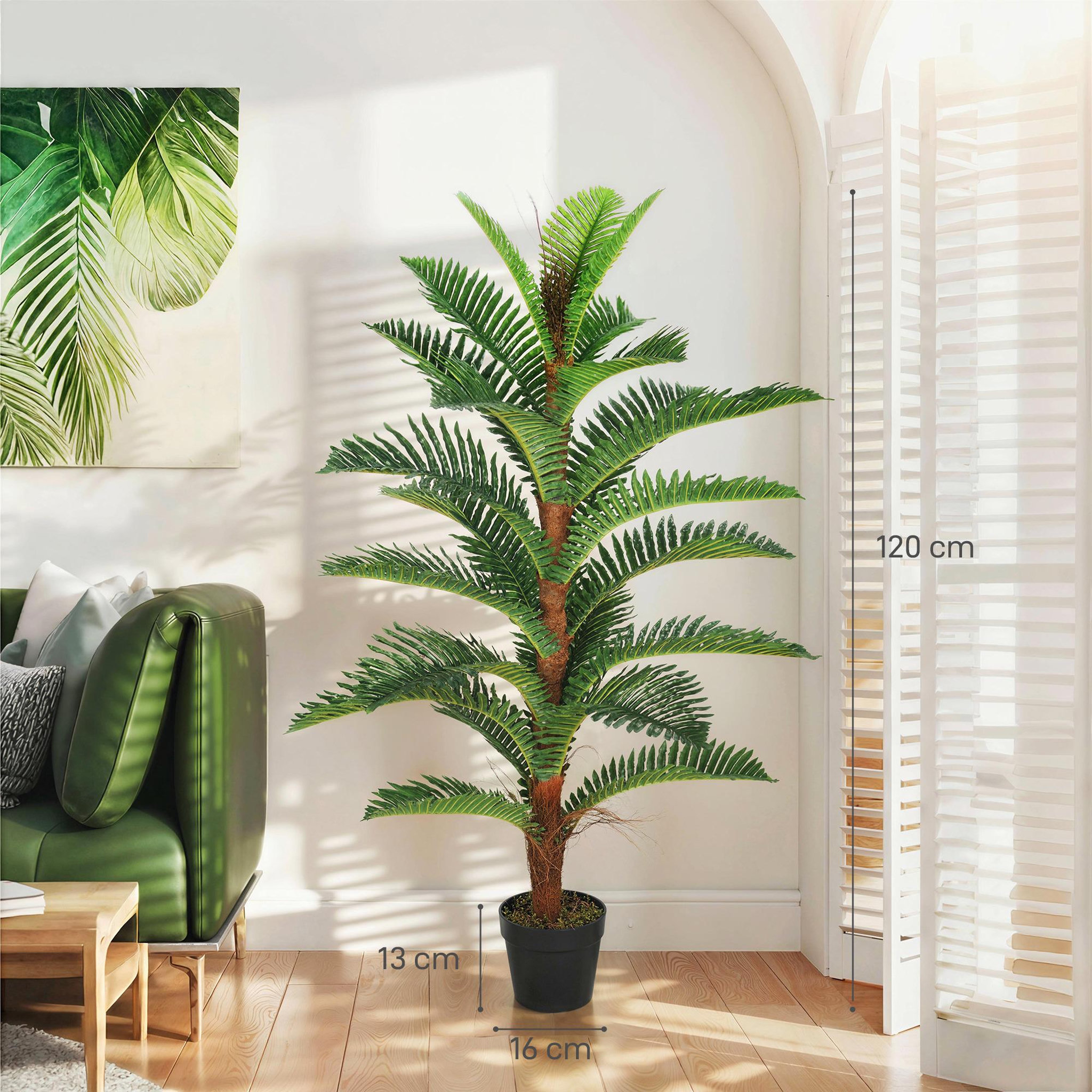 Voir la diapositive 3 : HOMCOM Palmier artificiel H.1,2 m arbre artificiel tronc branches lichen feuilles grand réalisme pot inclus