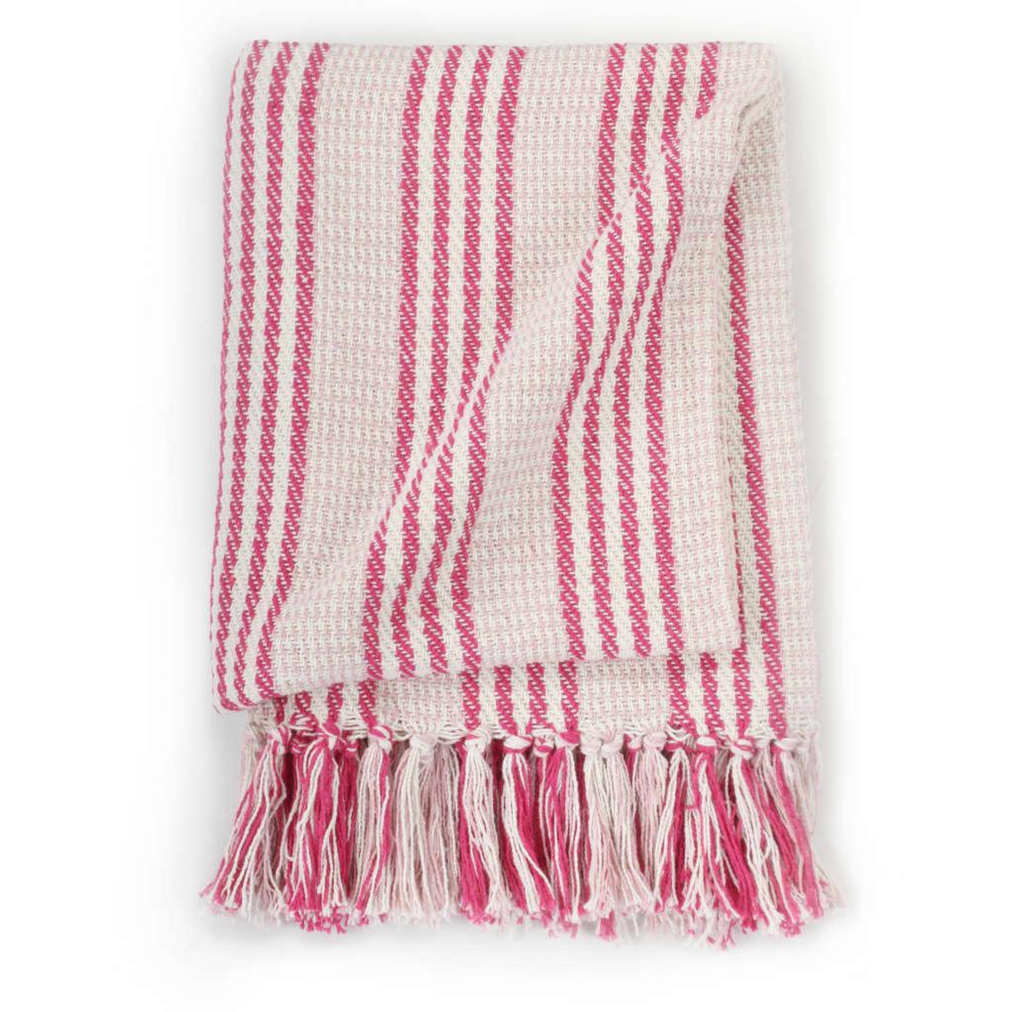 Voir la diapositive 3 : VIDAXL Couverture coton a rayures 220x250 cm Rose et Blanc