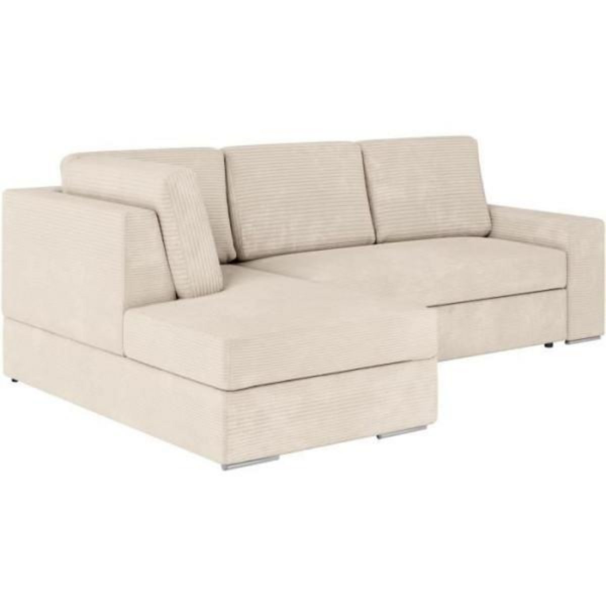 LOUNGITUDE Canapé d'angle gauche 3 places convertible ADEN avec coffre en velours côtelé - Beige - L246 x P174 x H96cm - LOUNGITUDE