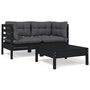 Voir la diapositive 1 : VIDAXL Salon de jardin 3 pcs avec coussins Noir Bois de pin massif