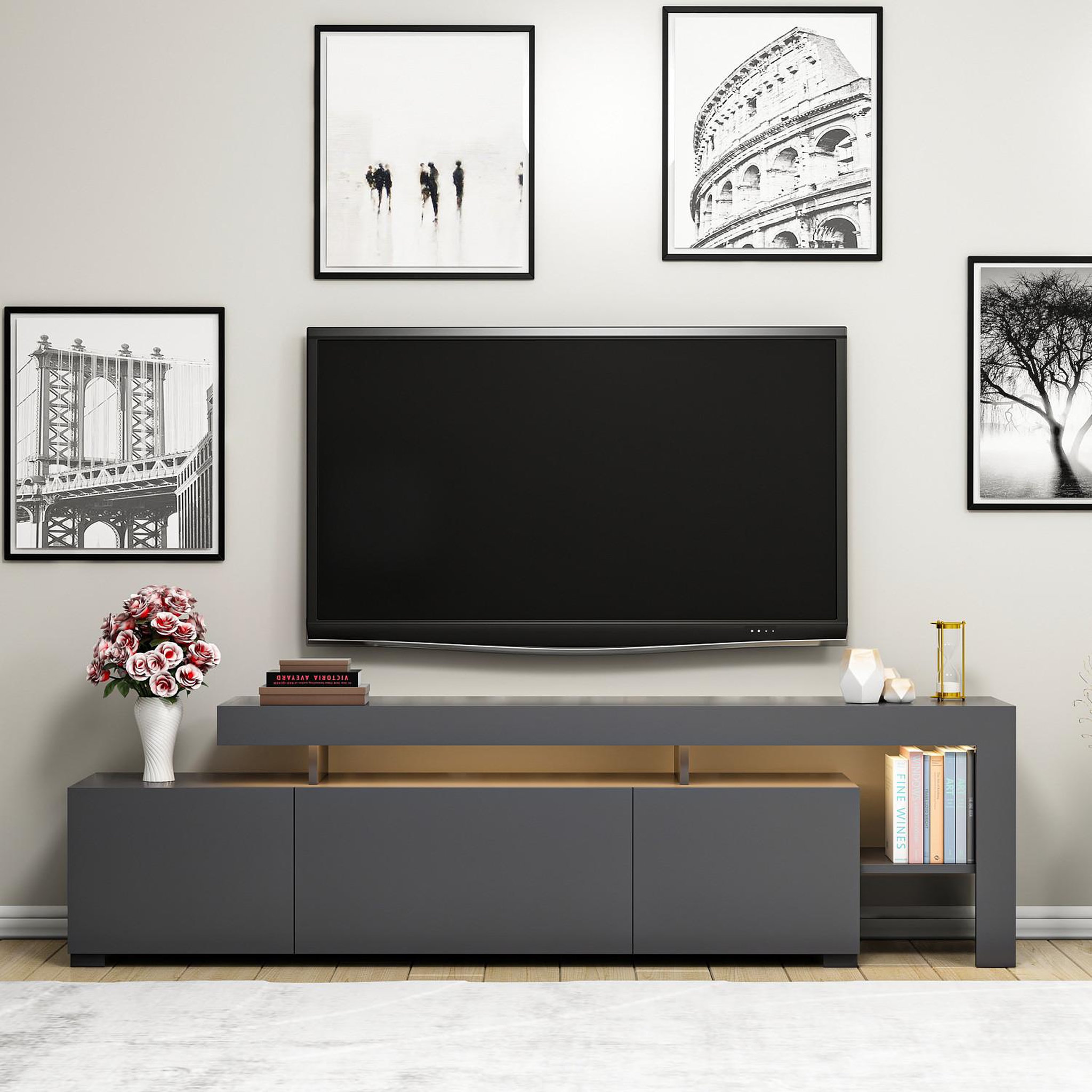 Voir la diapositive 3 : Habitat et Jardin Meuble tv en bois  beliz  - 192 x 37 x 53 cm - anthracite