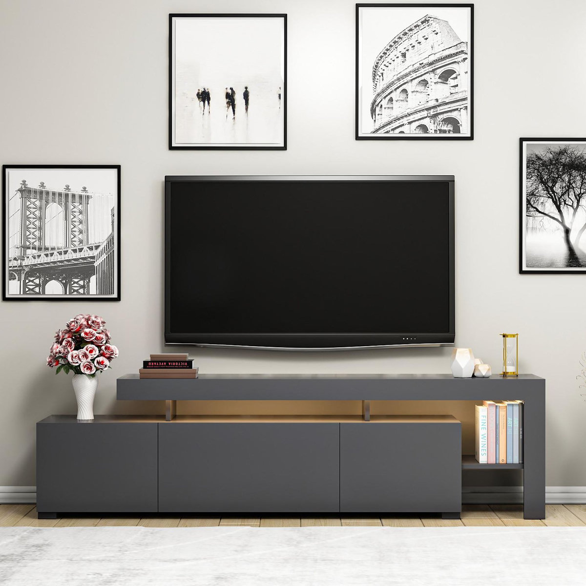 Habitat et Jardin Meuble TV en bois  Beliz  - 192 x 37 x 53 cm - Anthracite
