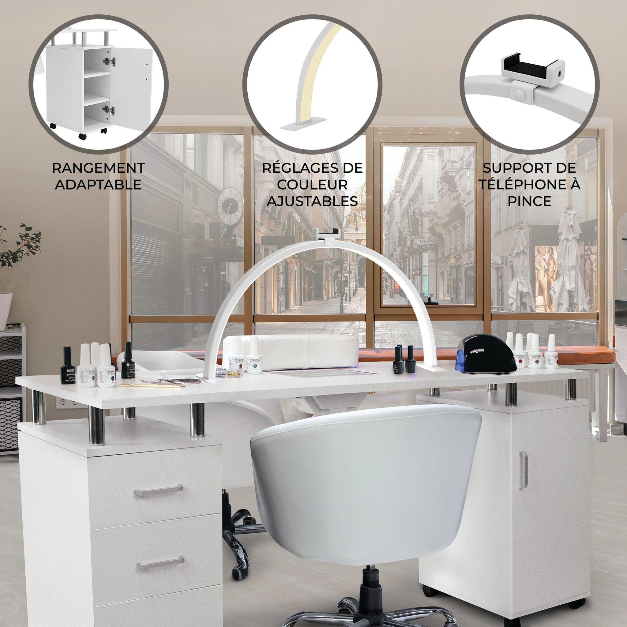 Voir la diapositive 2 : MONSTERSHOP Table de manucure professionnelle & lampe led demi-lune