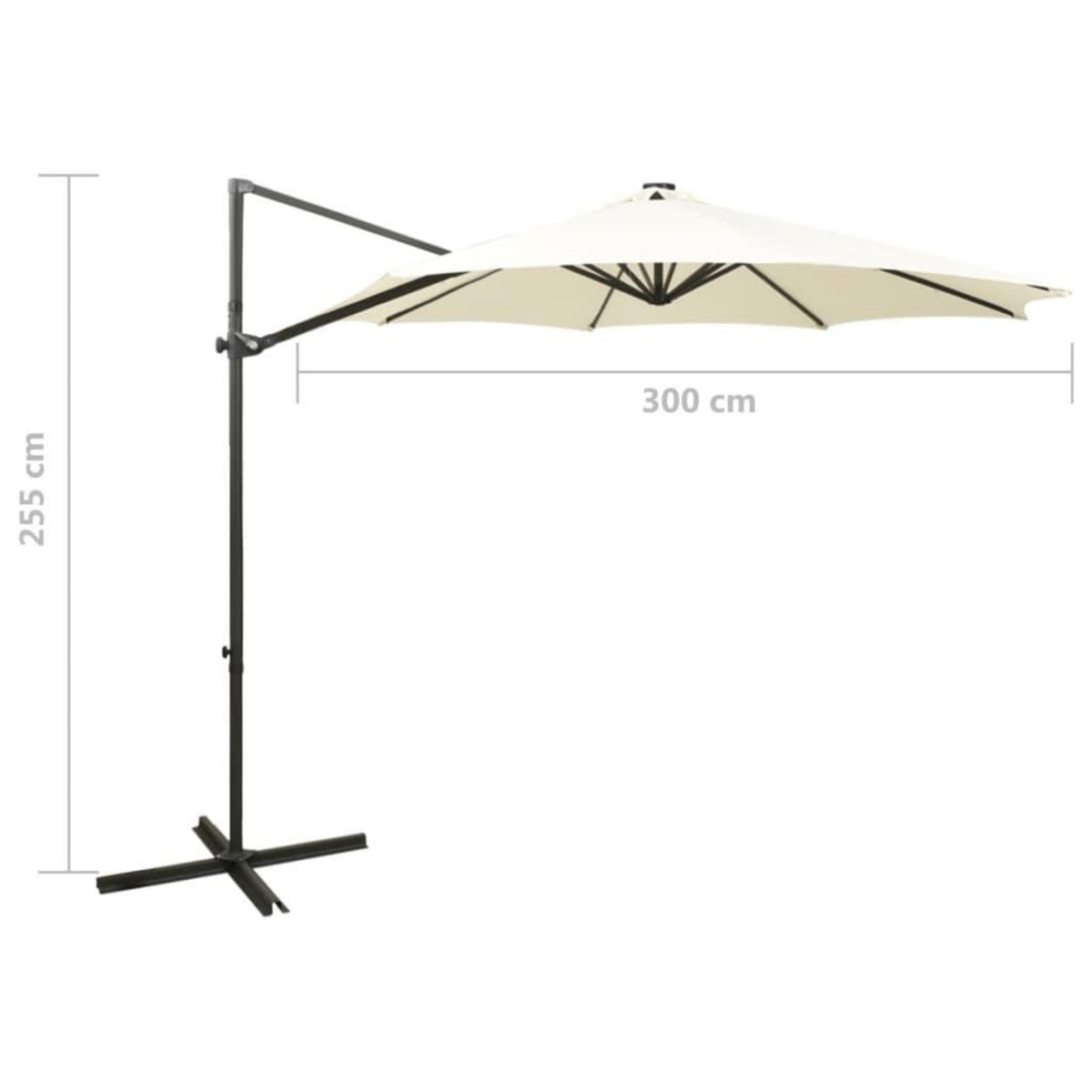 VIDAXL Parasol de jardin en porte-a-faux et mat et lumieres LED sable