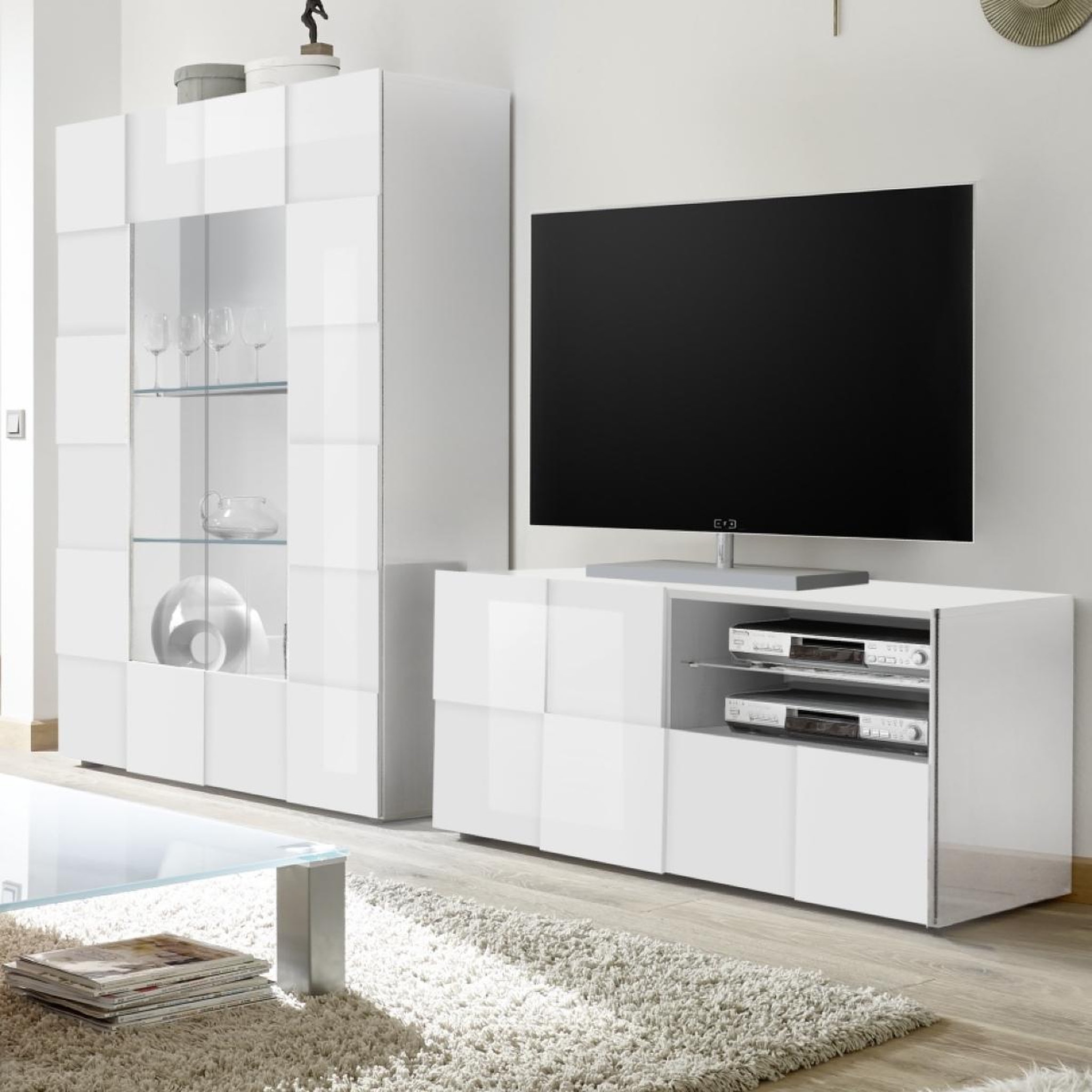 Voir la diapositive 5 : JLC KREATION Meuble tv design laqué blanc 120cm mado