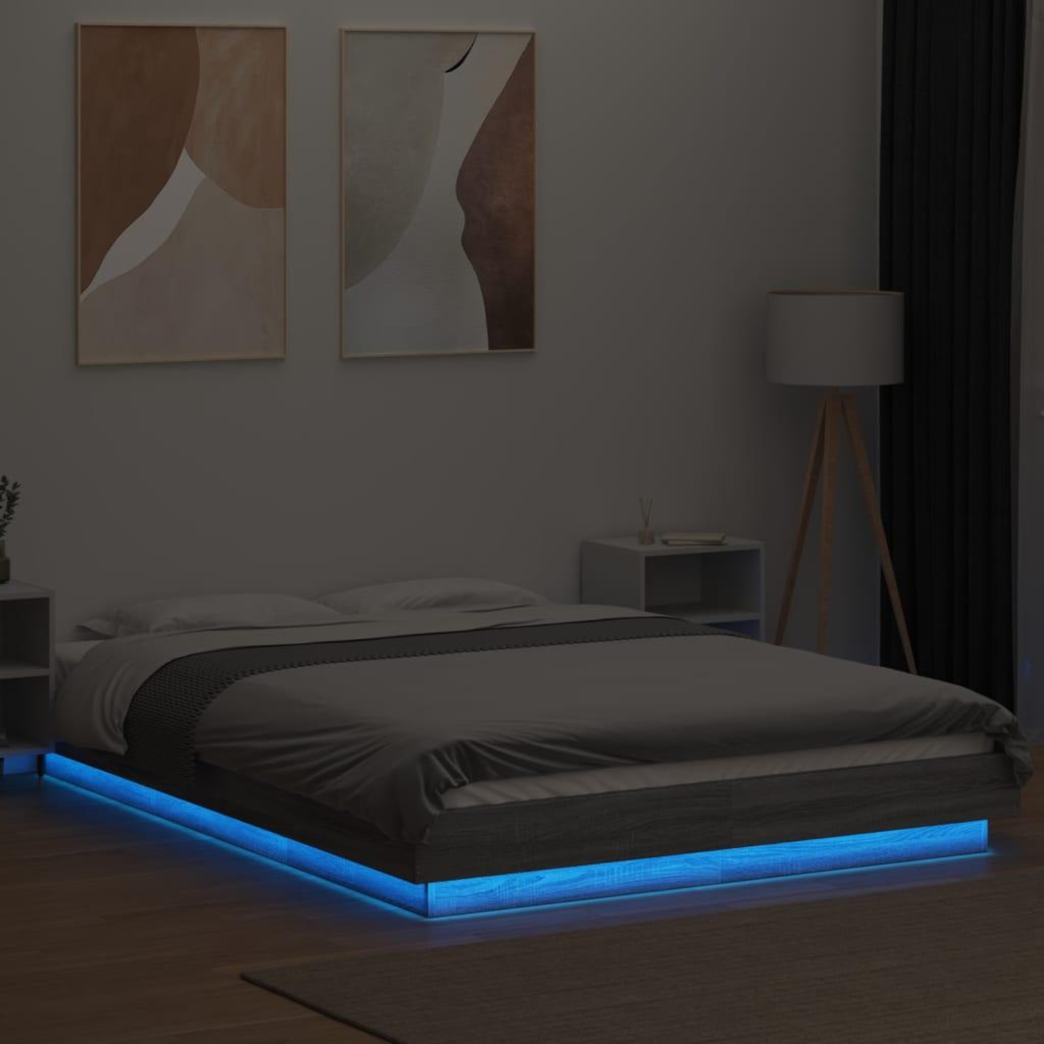 Voir la diapositive 4 : VIDAXL Cadre de lit et lumieres LED sans matelas sonoma gris 140x190cm