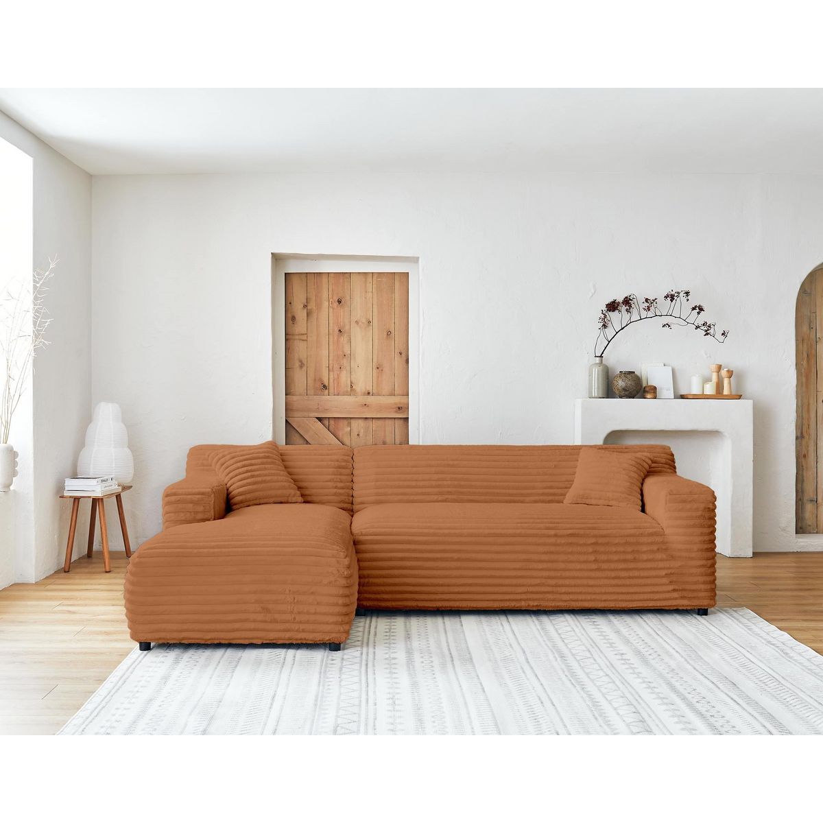 LISA DESIGN Laponie - canapé d'angle gauche - 4 places - en fausse fourrure côtelée