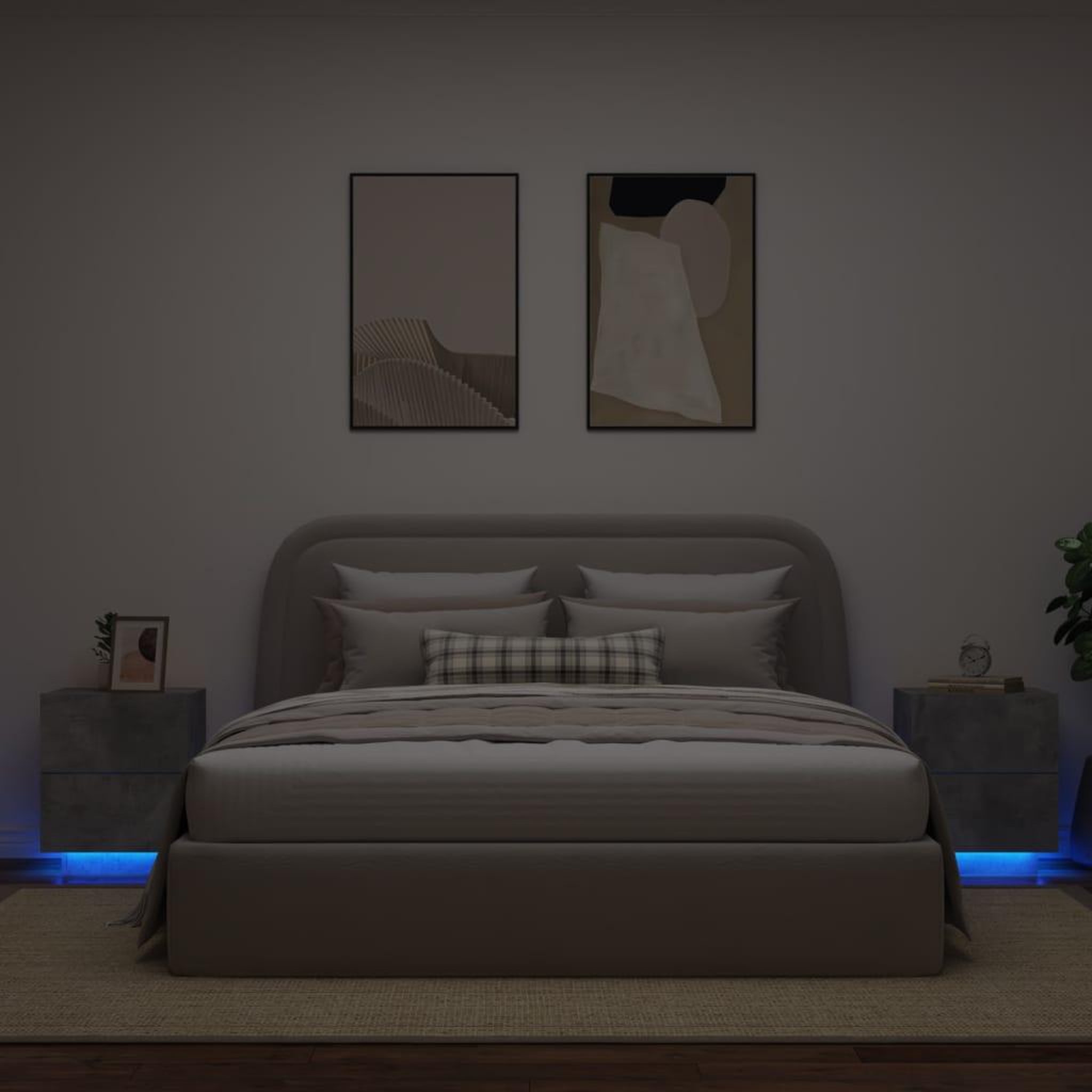 VIDAXL Armoires de chevet et lumieres LED 2 pcs gris beton