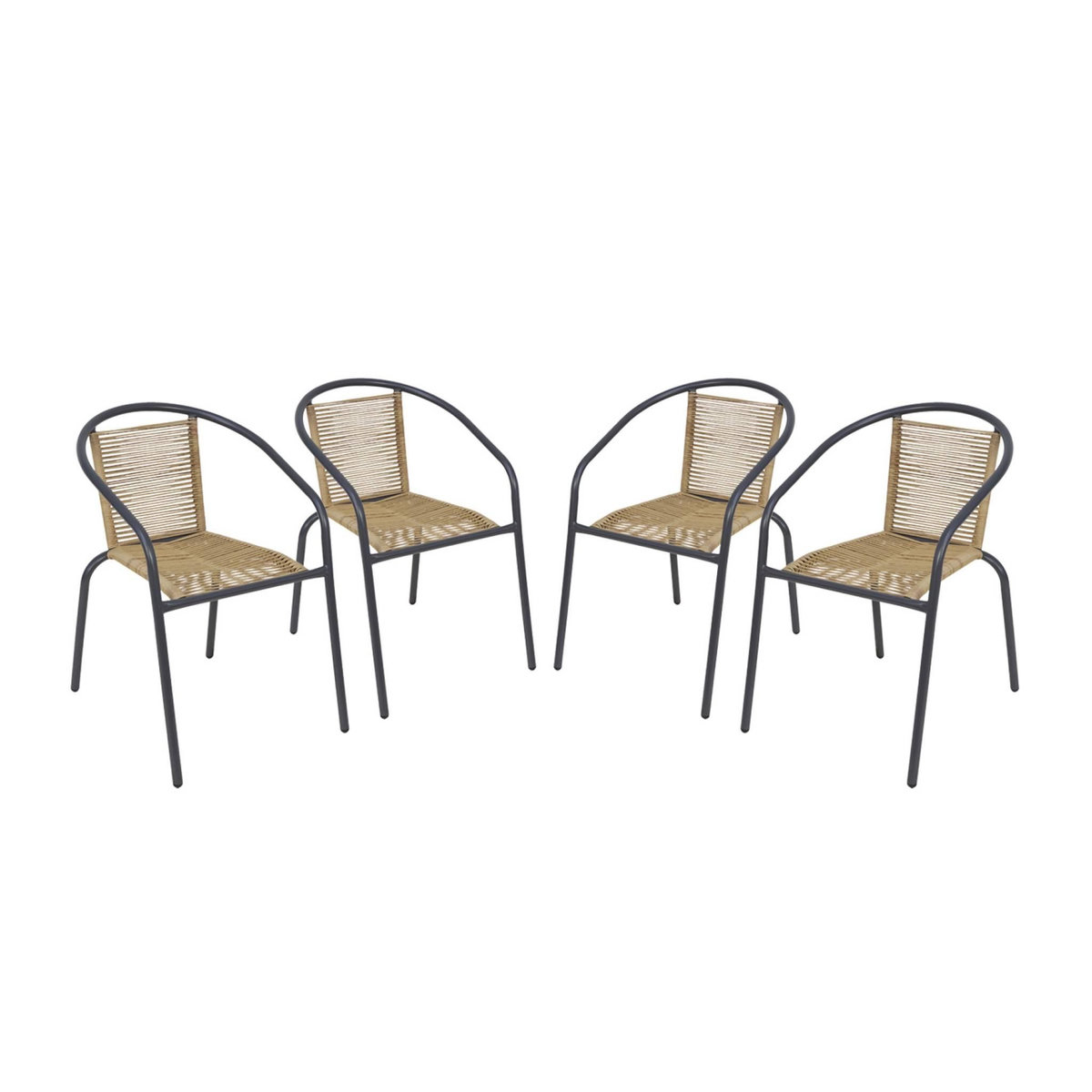 SWEEEK Fauteuils de jardin structure métallique anthracite et résine couleur naturelle. traitement antirouille. lot de 4 TONALA