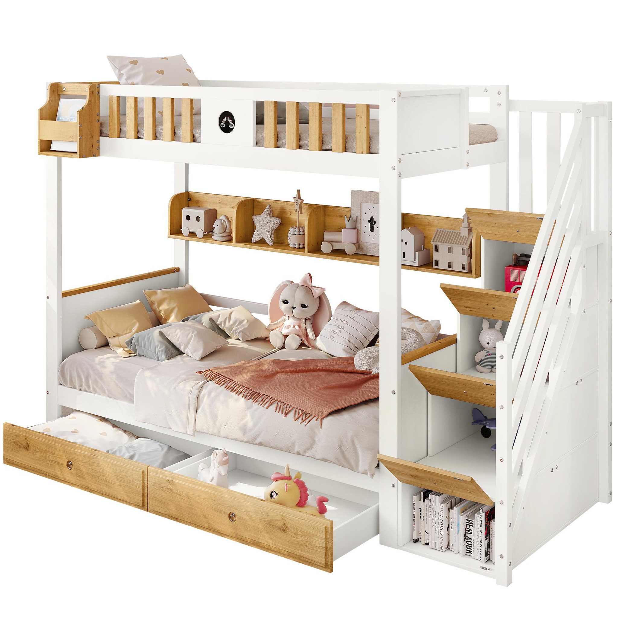 MERAX Lit superposé 90x200(120x200)cm bois et mdf coloris blanc+naturel