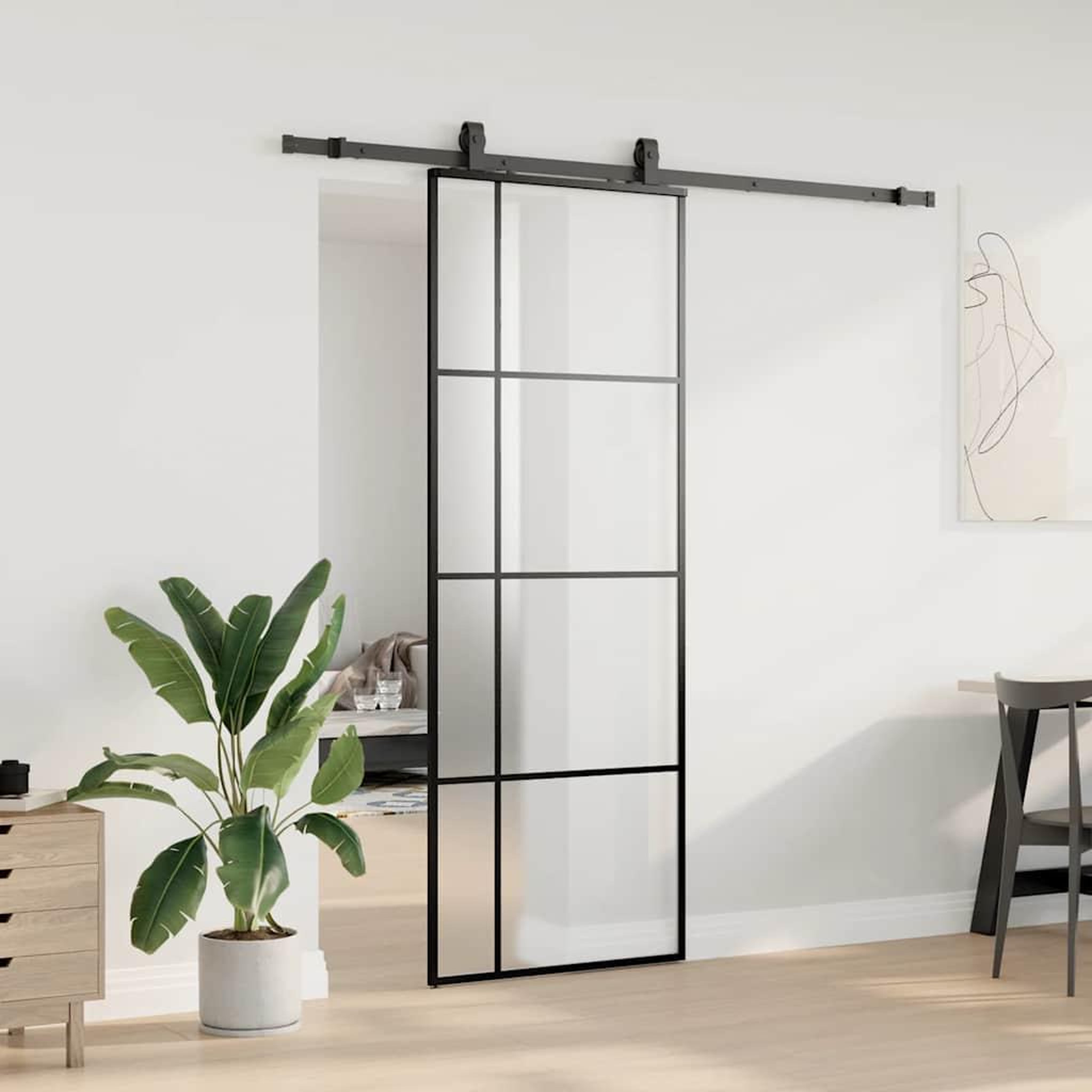 Voir la diapositive 3 : VIDAXL Porte coulissante kit de quincaillerie noir 76x205 cm verre ESG