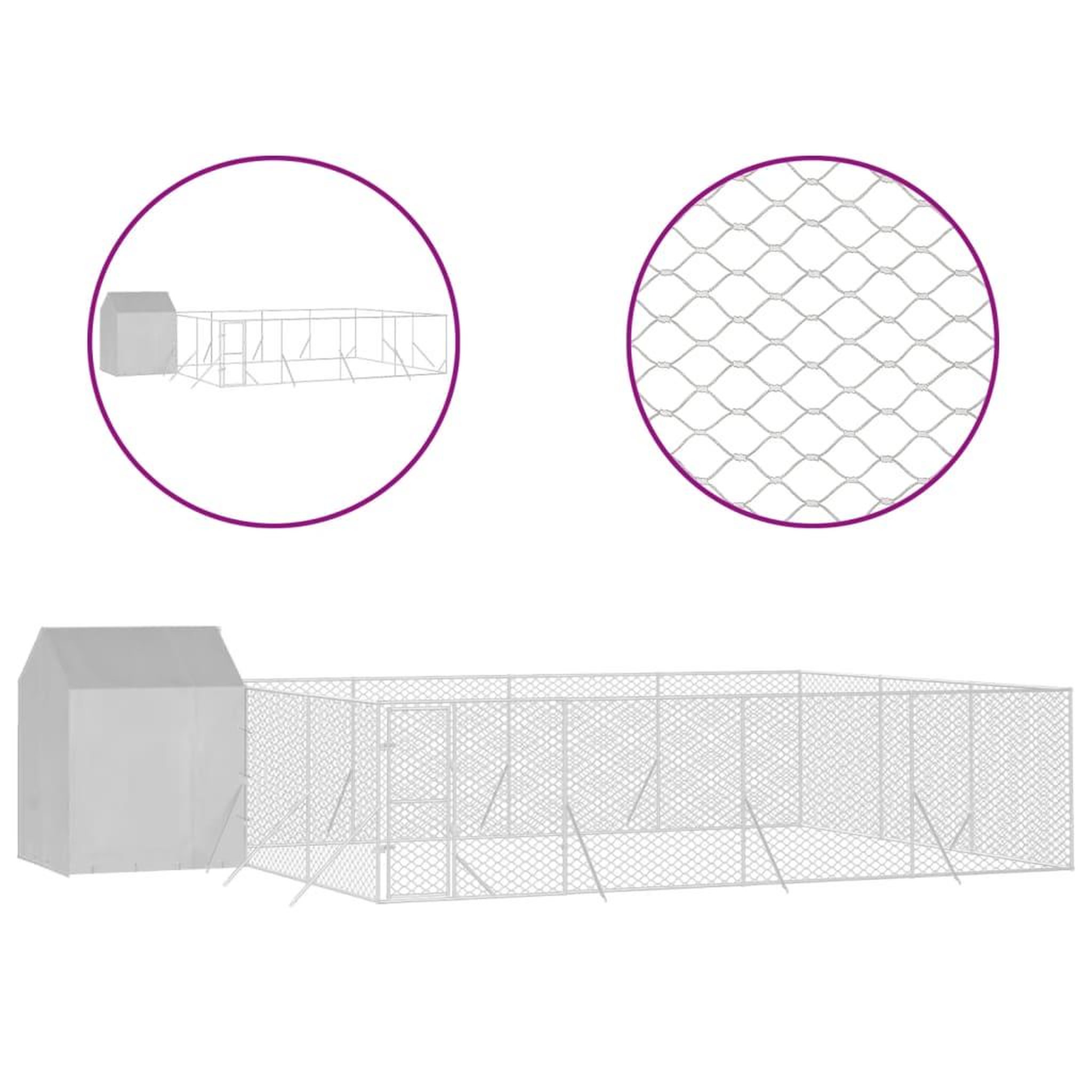 Voir la diapositive 2 : VIDAXL Chenil d'exterieur pour chiens avec toit argente 10x6x2,5 m
