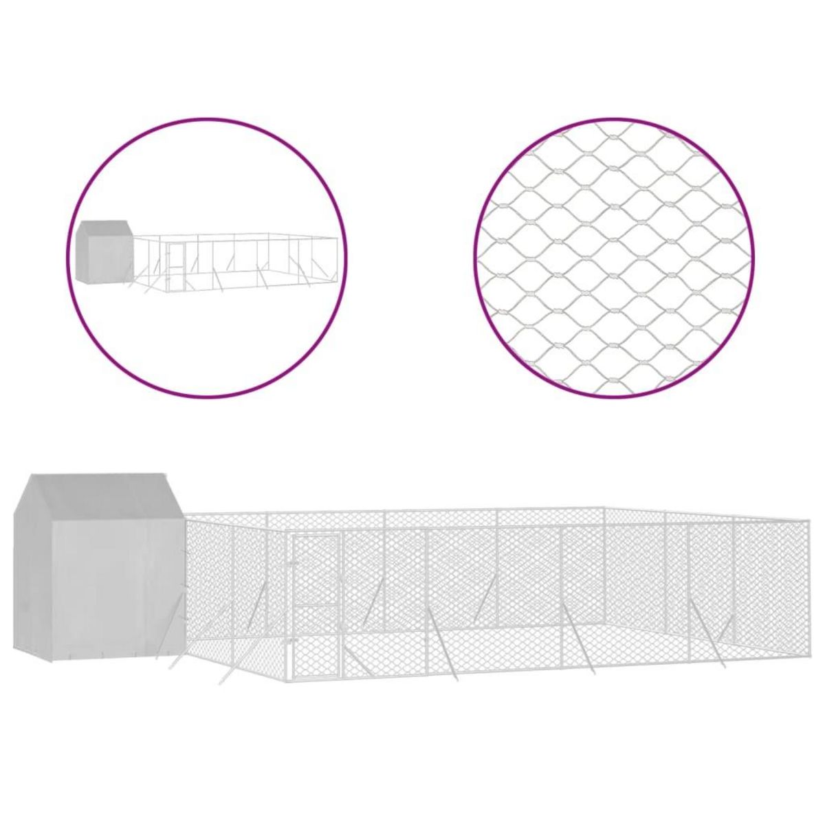 VIDAXL Chenil d'exterieur pour chiens avec toit argente 10x6x2,5 m