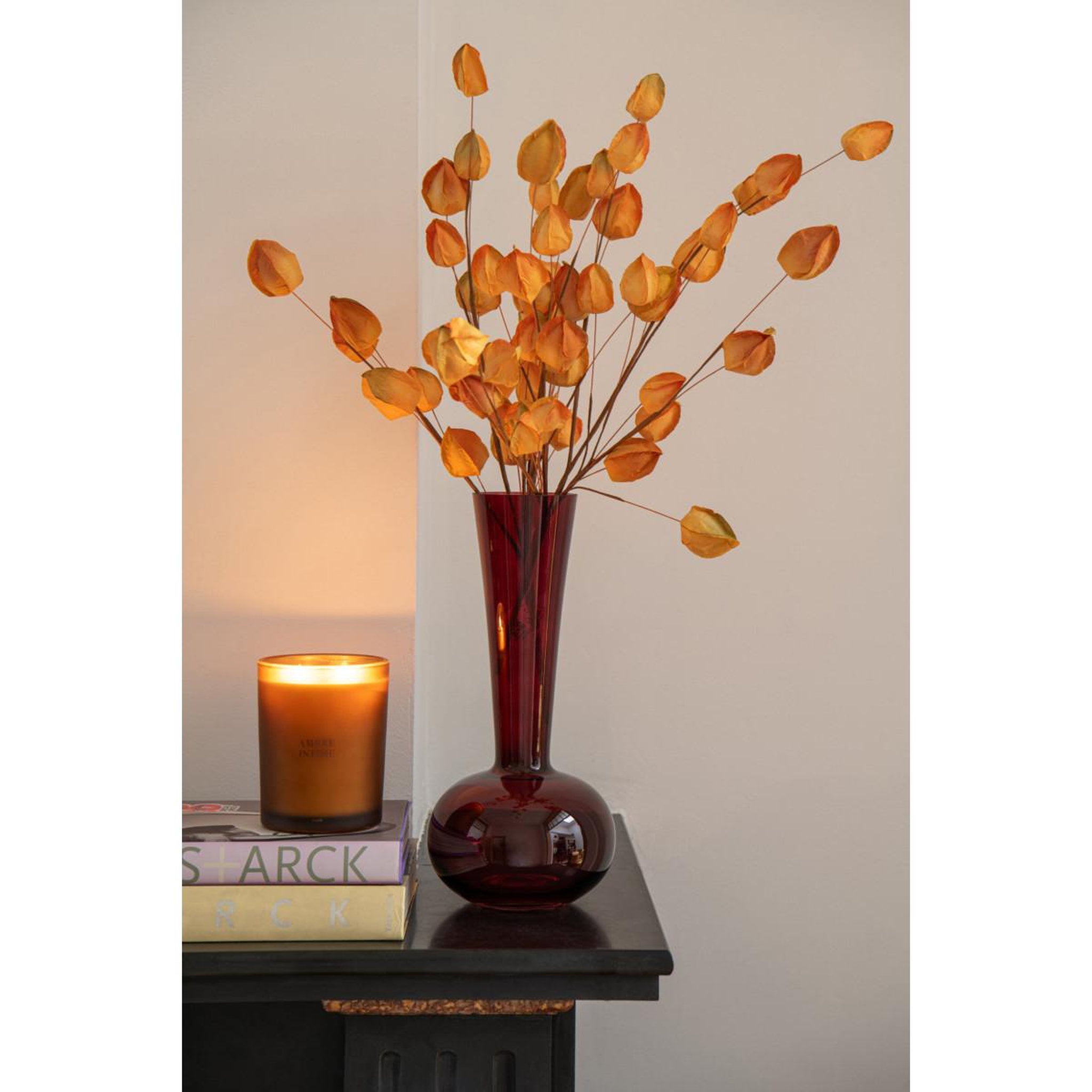 Voir la diapositive 3 : J-LINE Vase design en verre  iris  32cm bordeaux