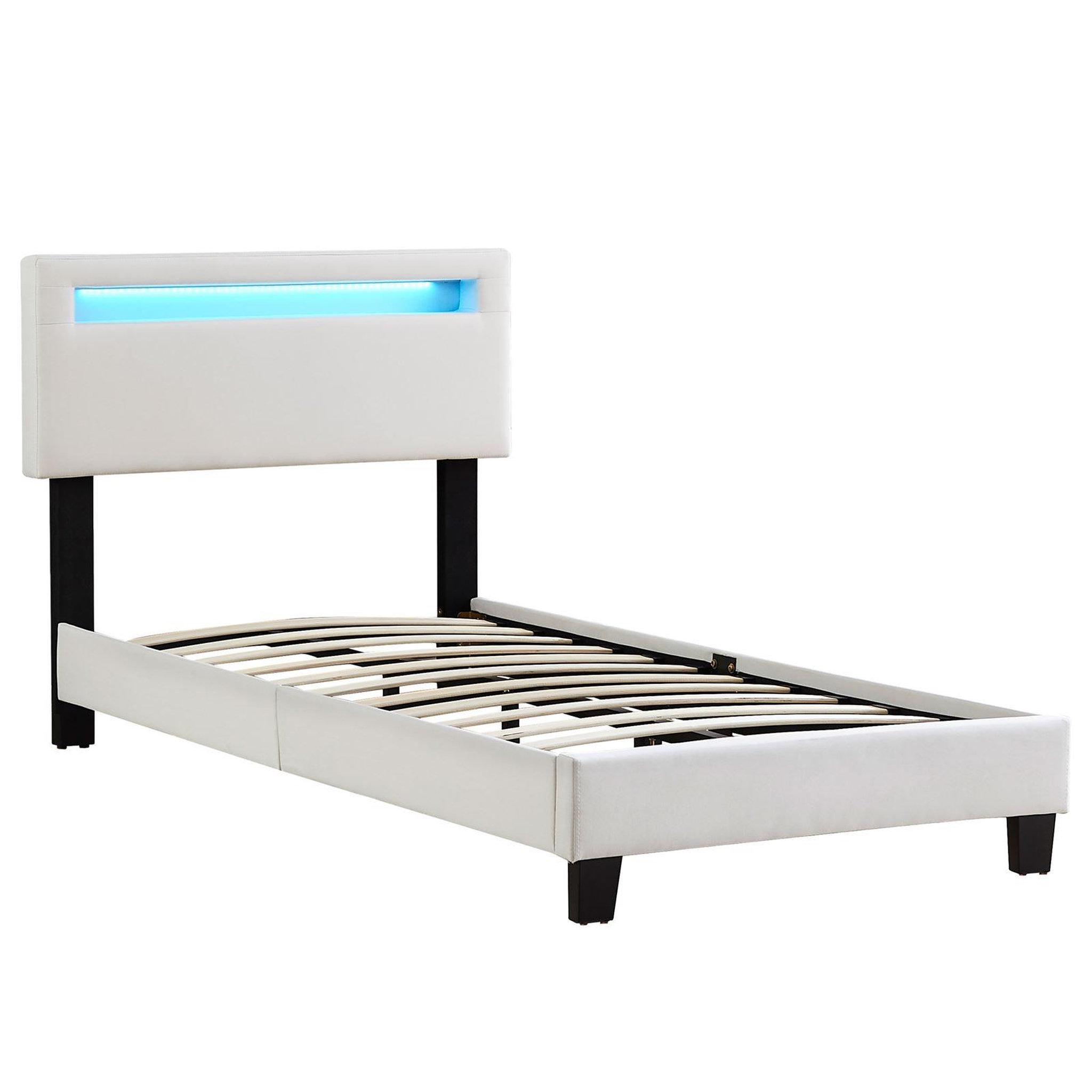 Voir la diapositive 4 : IDIMEX Lit LED simple AUSTIN 90x190 cm, avec sommier, revêtement en tissu