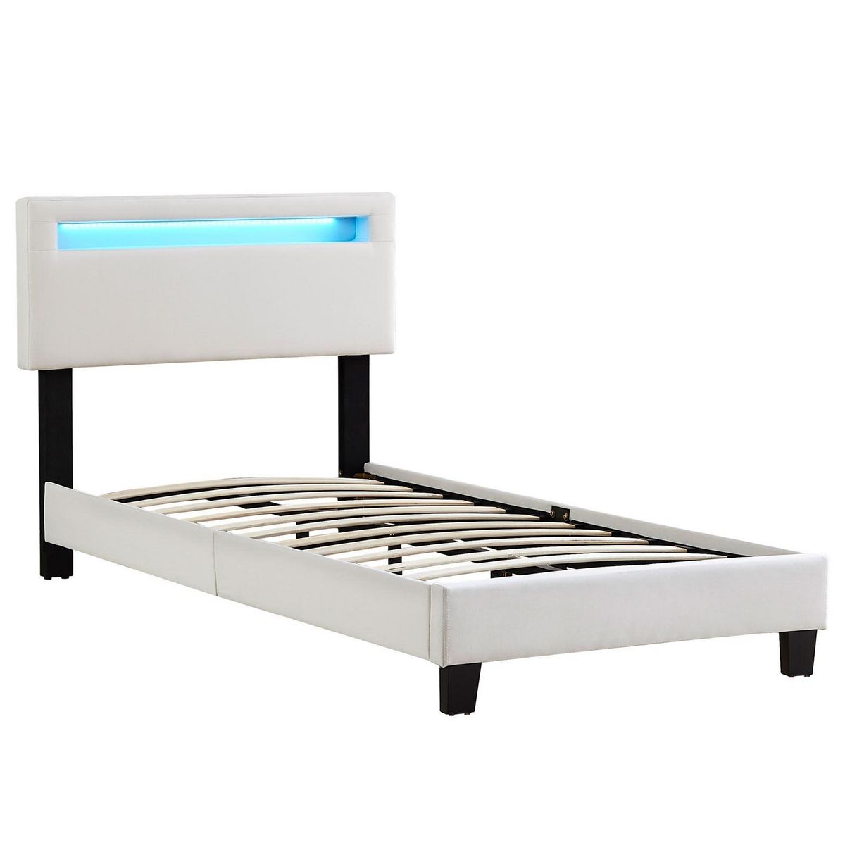 IDIMEX Lit LED simple AUSTIN 90x190 cm, avec sommier, revêtement en tissu