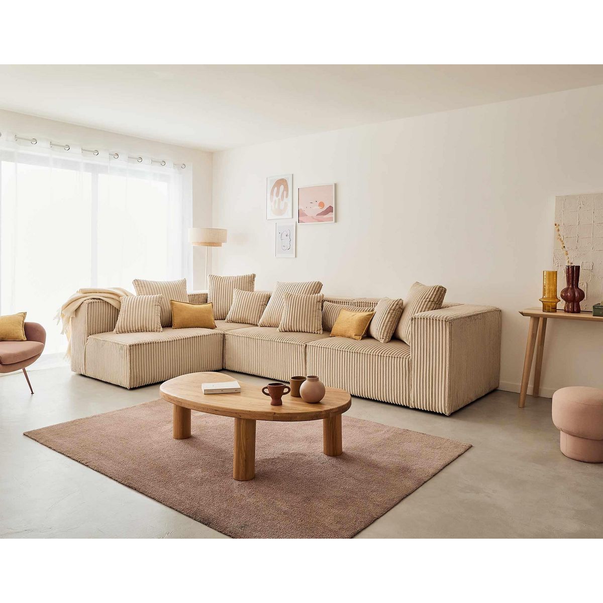 LISA DESIGN Colombine - canapé modulable d'angle gauche - 5 places - en velours côtelé grosses côtes