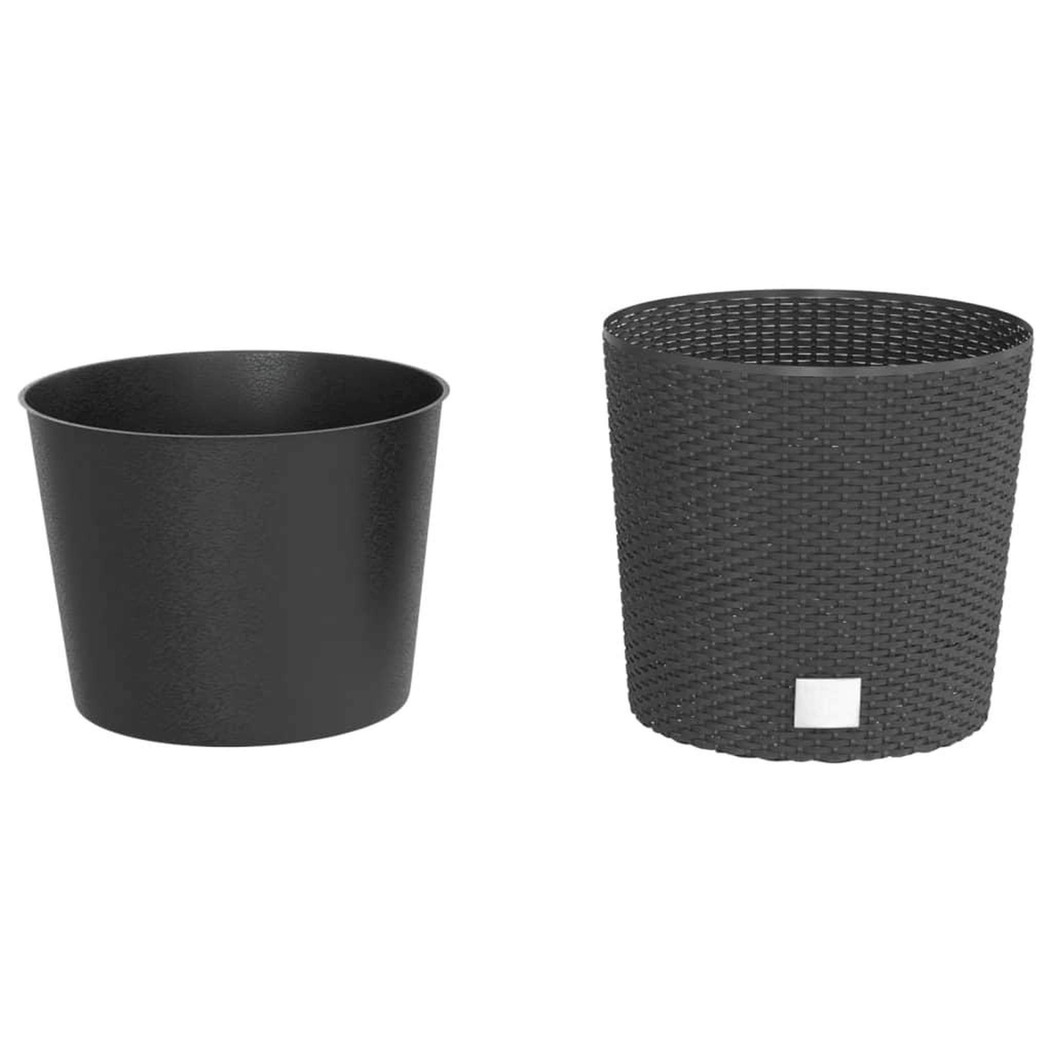 Voir la diapositive 3 : VIDAXL Jardiniere et interieur amovible anthracite 15 /15,3 L rotin PP