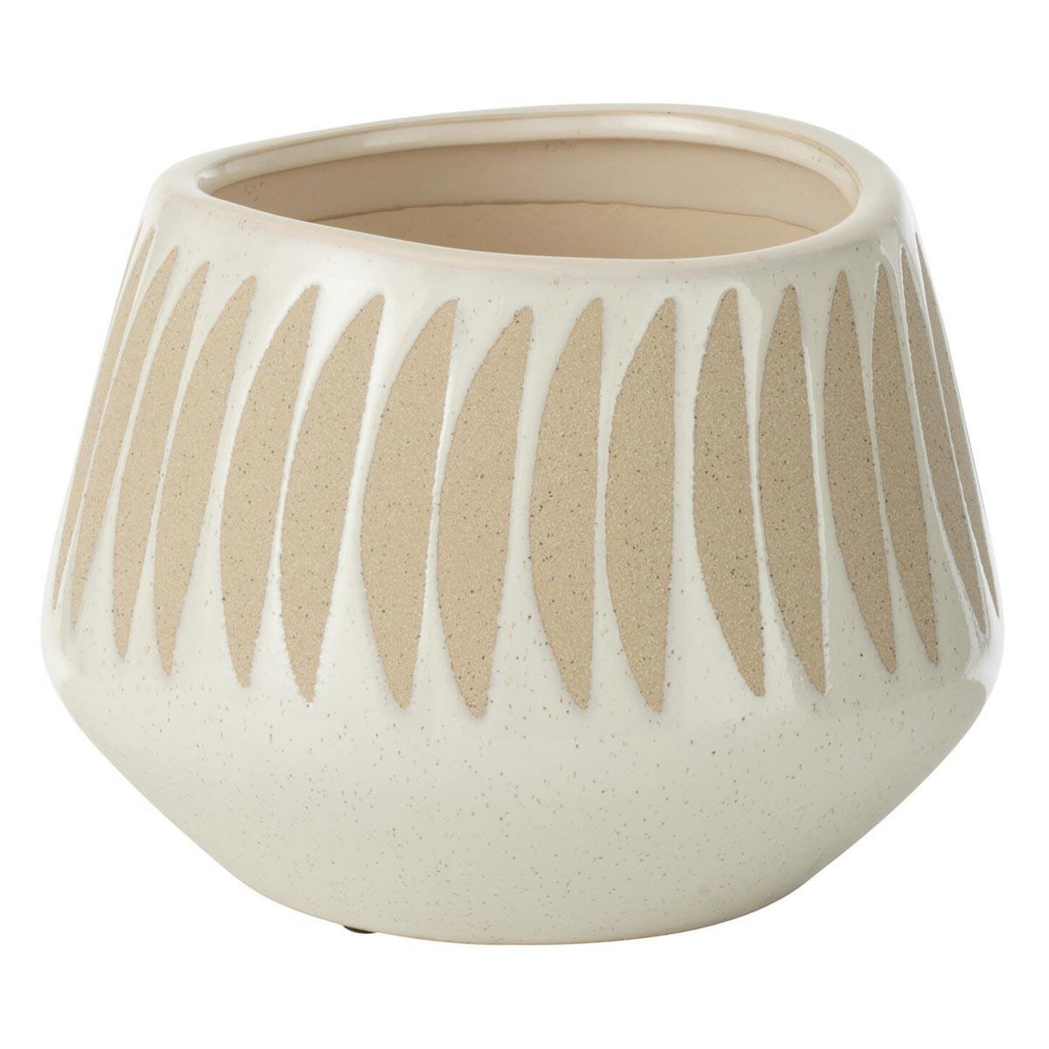 J-LINE Cache-Pot Déco en Grès  Kai  20cm Beige & Blanc