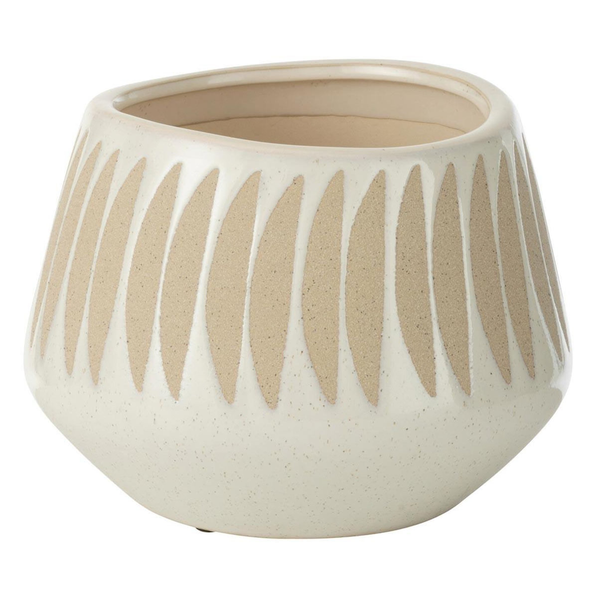 Paris Prix Cache-Pot Déco en Grès  Kai  20cm Beige & Blanc