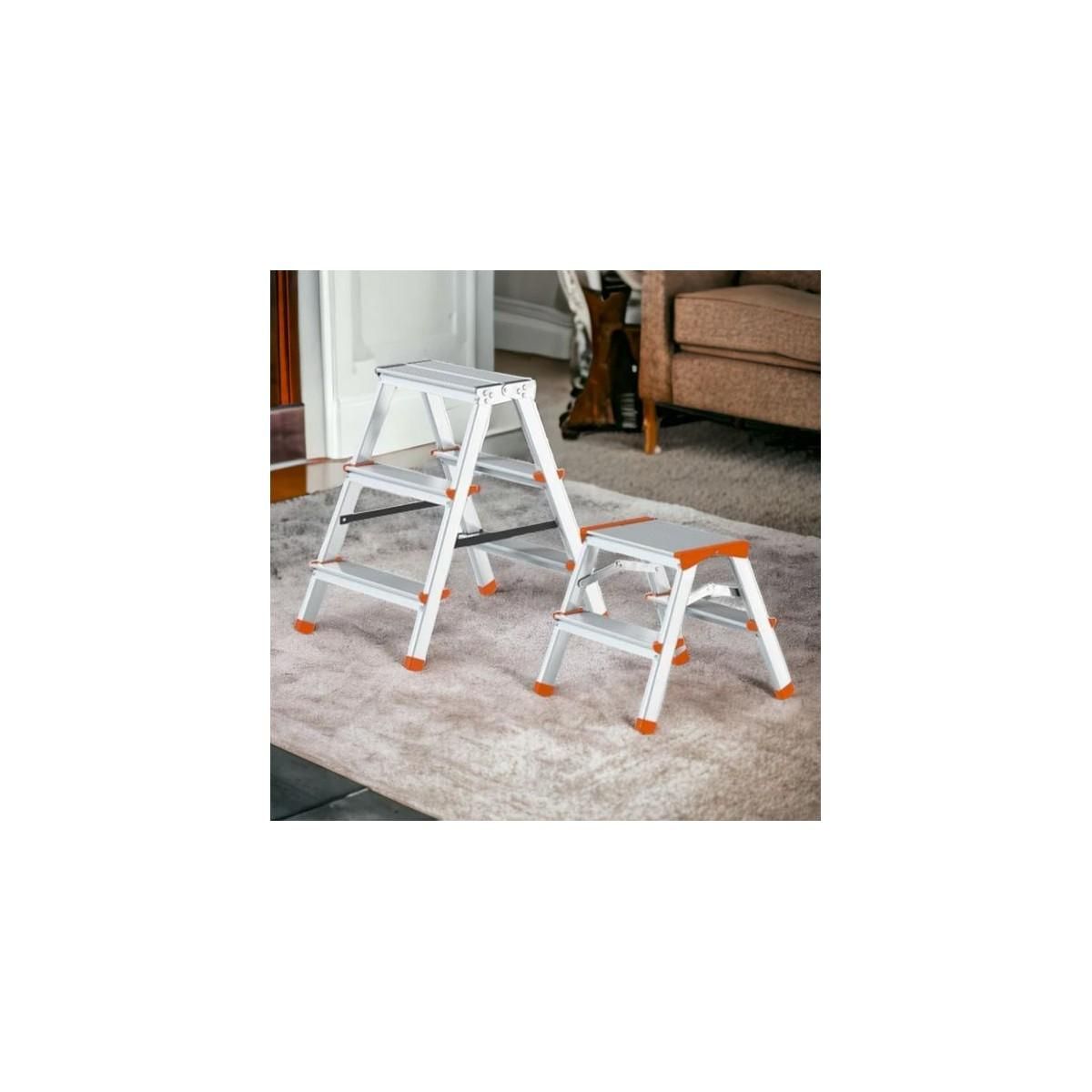 BRIXO Escabeau 2 marches Marche-pied Aluminium Charge 125 kg Pliable Pieds anti-dérapants BRIXO