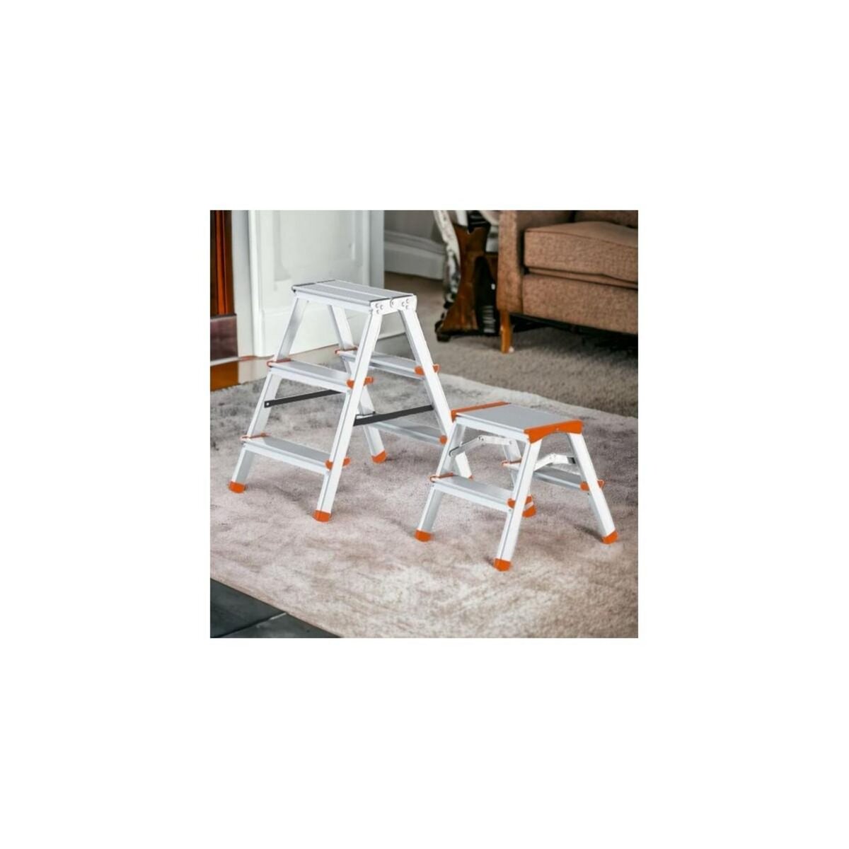 BRIXO Escabeau 2 marches Marche-pied Aluminium Charge 125 kg Pliable Pieds anti-dérapants BRIXO