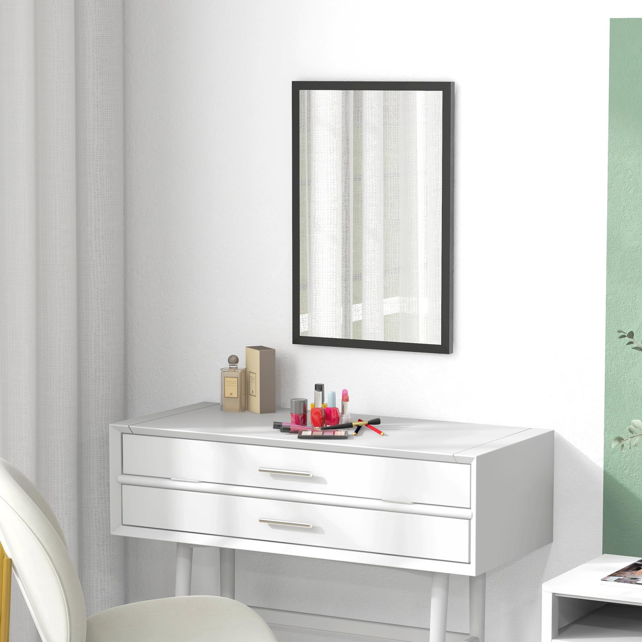 Voir la diapositive 4 : HOMCOM Miroir mural rectangulaire dim. 40L x 60H cm cadre bois noir