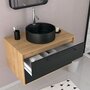 Aurlane Meuble de salle de bain Chêne naturel + Vasque noir mat + Miroir + Colonne - UBY 80 - 80x45x53cm