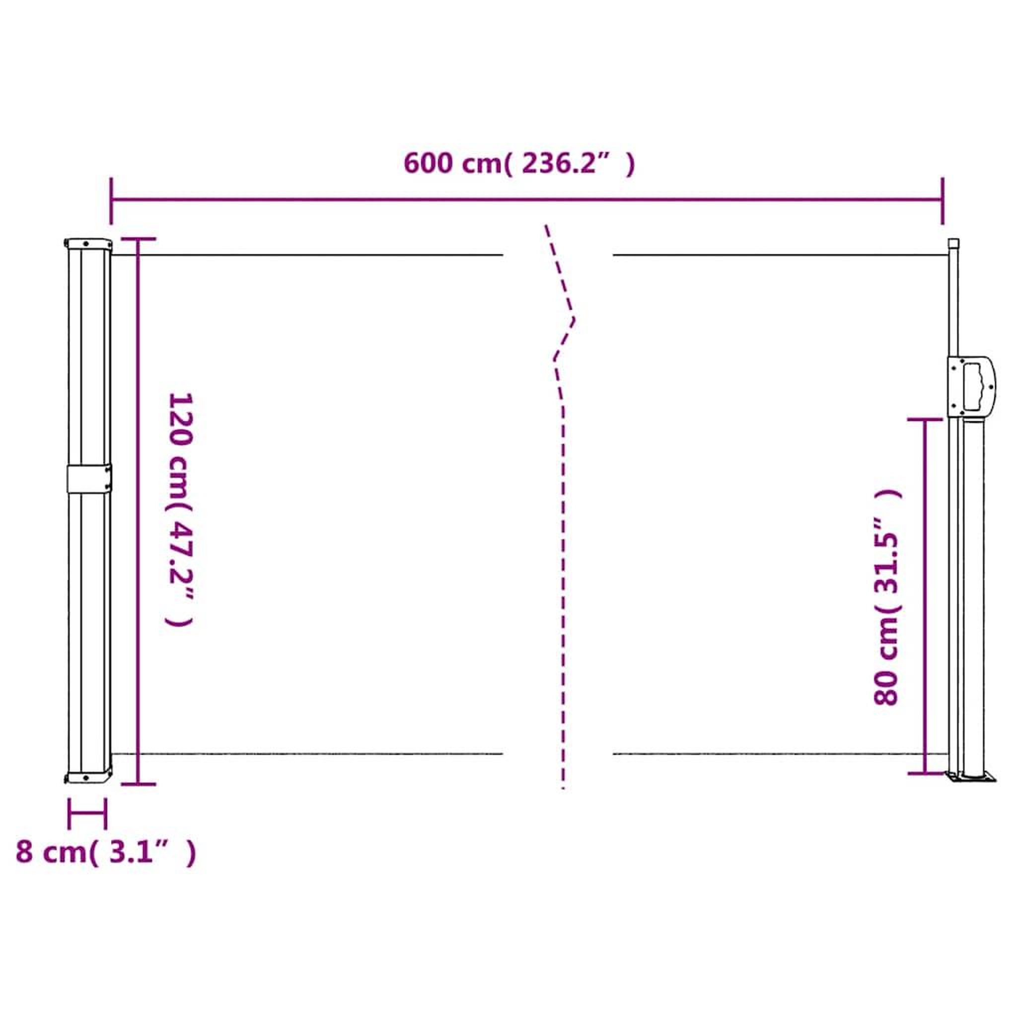 Voir la diapositive 6 : VIDAXL Auvent lateral retractable taupe 120x600 cm