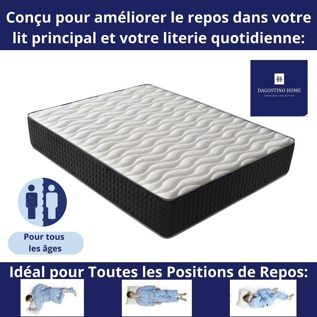 DAGOSTINO HOME Matelas 90x190 - 30cm Epaisseur - Mousse HR Très Ferme | Double Face (Été-Hiver) | Soutien Équilibré, Parfait et Tonique