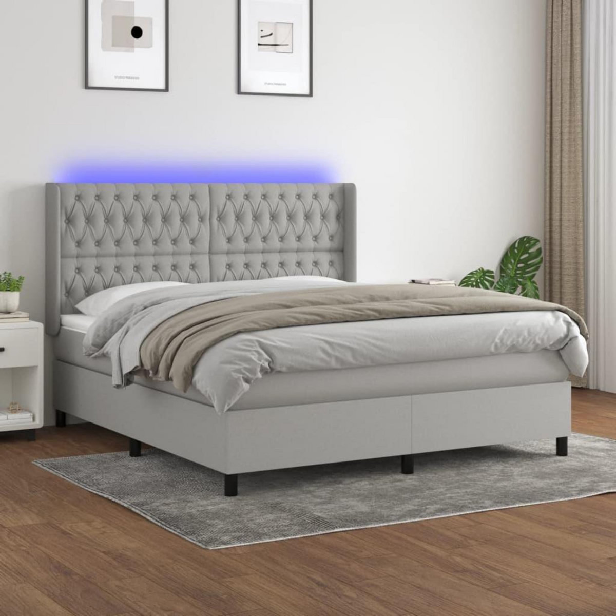 VIDAXL Sommier a lattes de lit matelas LED Gris clair 180x200 cm Tissu