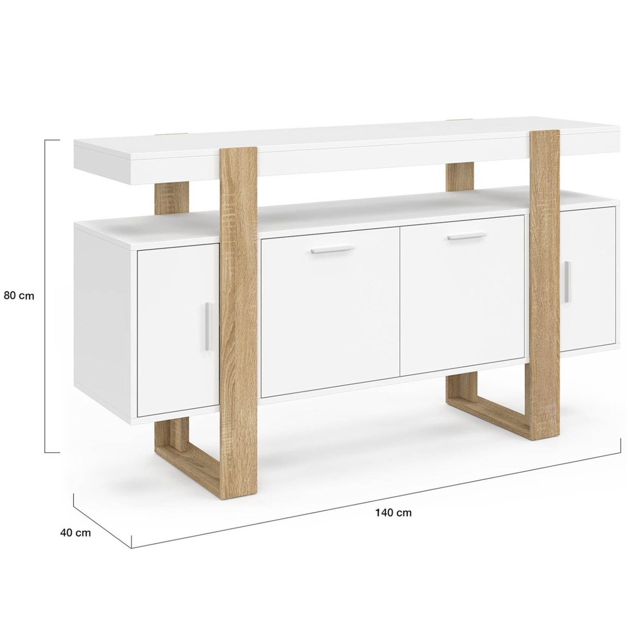 Voir la diapositive 4 : ID MARKET Buffet 140 cm phoenix 4 portes blanc et bois