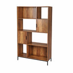 DIVERS Bibliothèque 4 niveaux avec 2 portes effet noyer JOYA - Marron