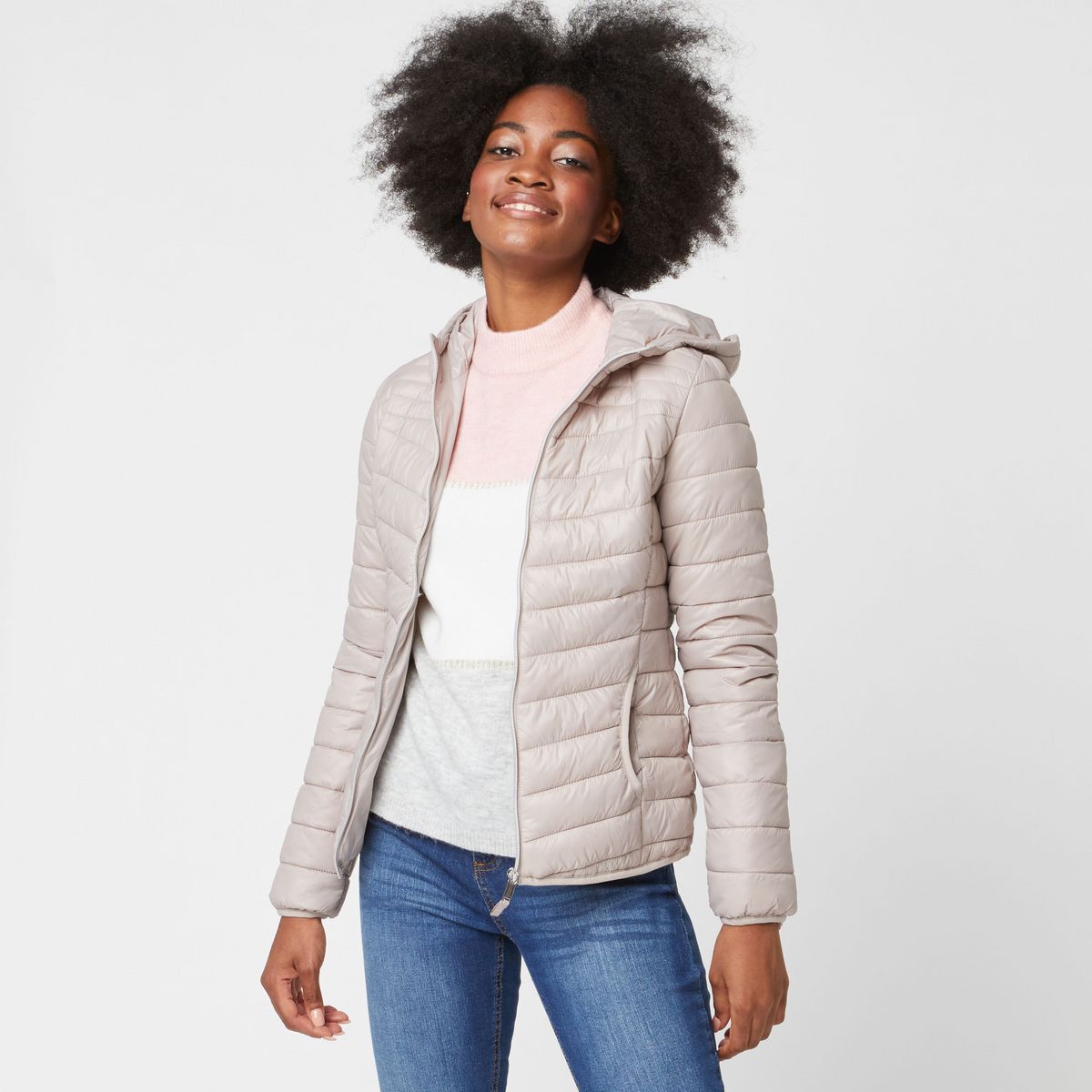 INEXTENSO Doudoune légère avec capuche marron taupe femme
