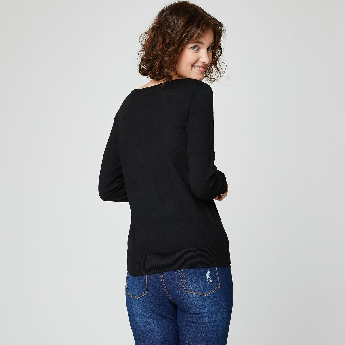 INEXTENSO Pull col v noir femme