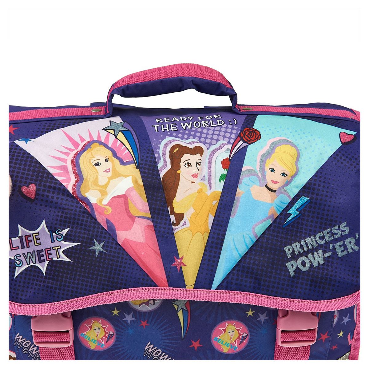 AUCHAN Cartable 38 cm avec pompon polyester violet PRINCESSES DISNEY