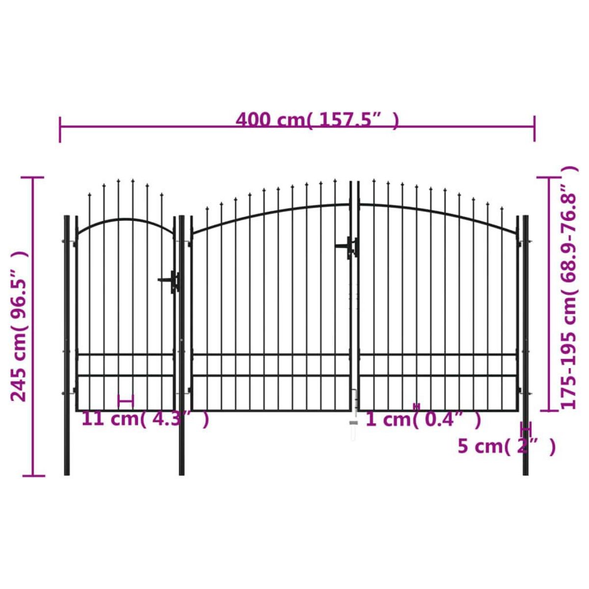 VIDAXL Portail de jardin Acier 2,45 x 4 m Noir