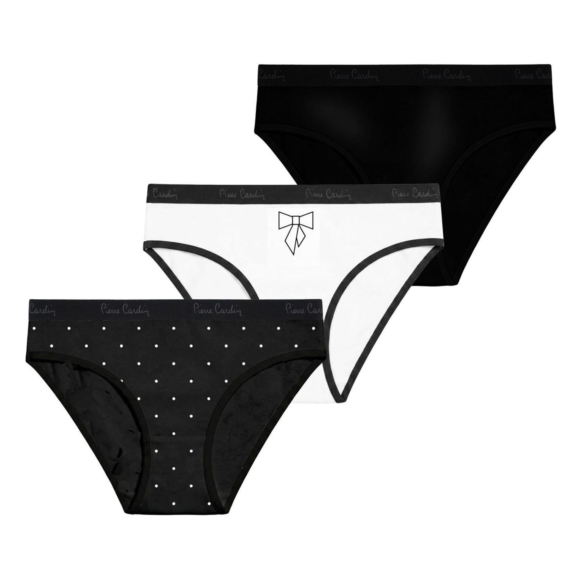Voir la diapositive 1 : PIERRE CARDIN Lot de 3 slips femme  en coton uni et imprimé ceinture fine 2cm pck6