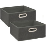 TOILINUX Lot de 2 Boites de rangement en tissu l.31 x h. 15 cm - Gris foncé chiné