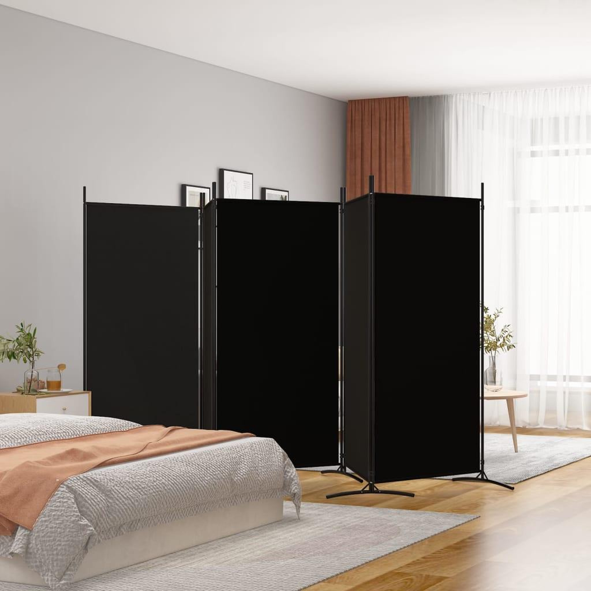 Voir la diapositive 1 : VIDAXL Cloison de separation 5 panneaux Noir 433x180 cm Tissu