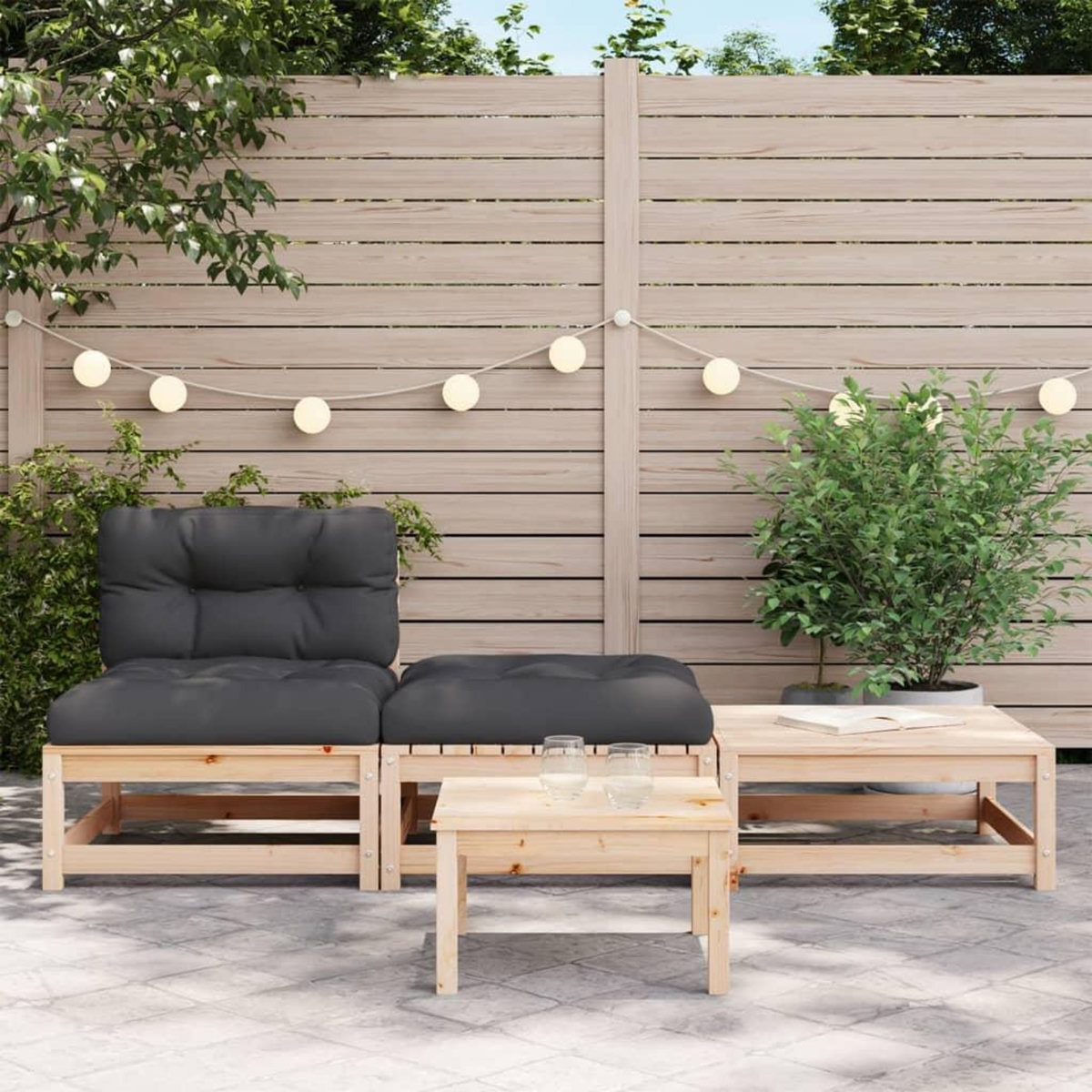 VIDAXL Canape de jardin sans accoudoirs avec coussins et repose-pieds