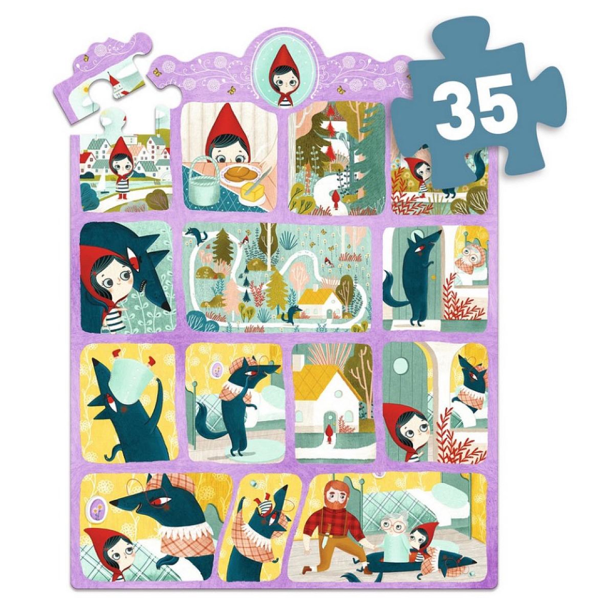 Voir la diapositive 2 : Djeco STORY PUZZLES - Le Petit Chaperon rouge - 35 pcs - FSC MIX