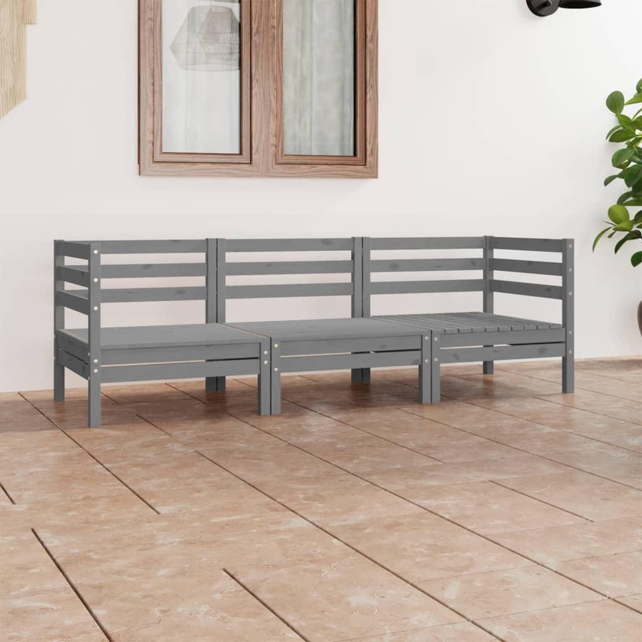Voir la diapositive 1 : VIDAXL Salon de jardin 3 pcs Gris Bois de pin massif