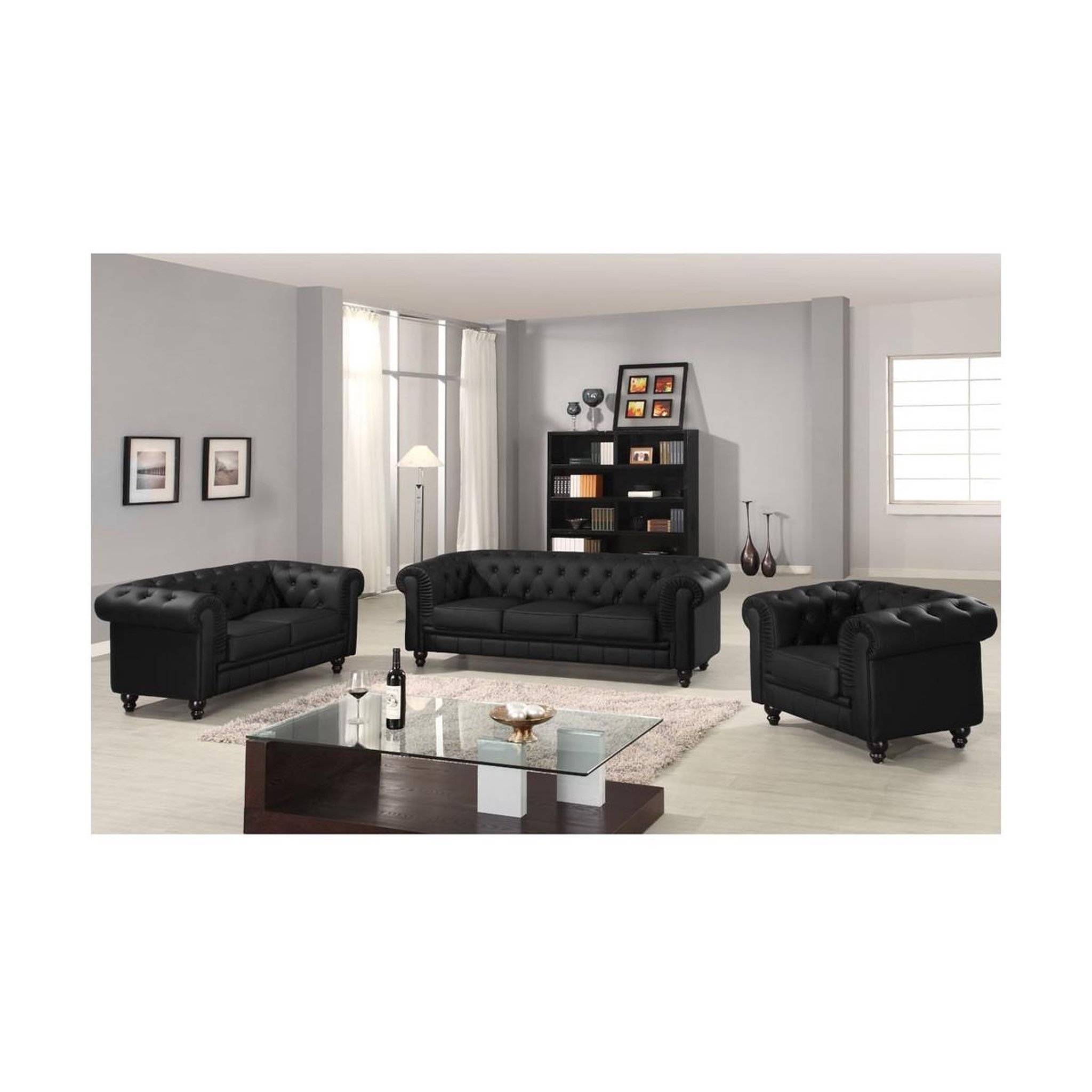 Voir la diapositive 3 : Paris Prix Canapé 2 places  chesterfield  158cm noir
