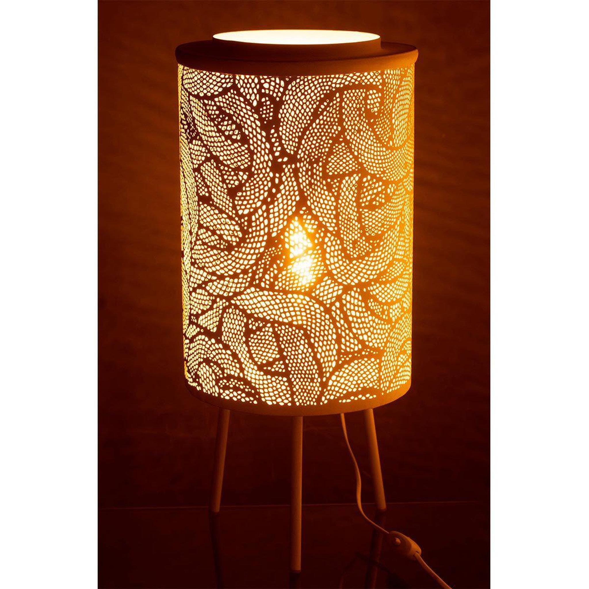 Voir la diapositive 3 : J-LINE Lampe à poser en métal  perforée  65cm blanc