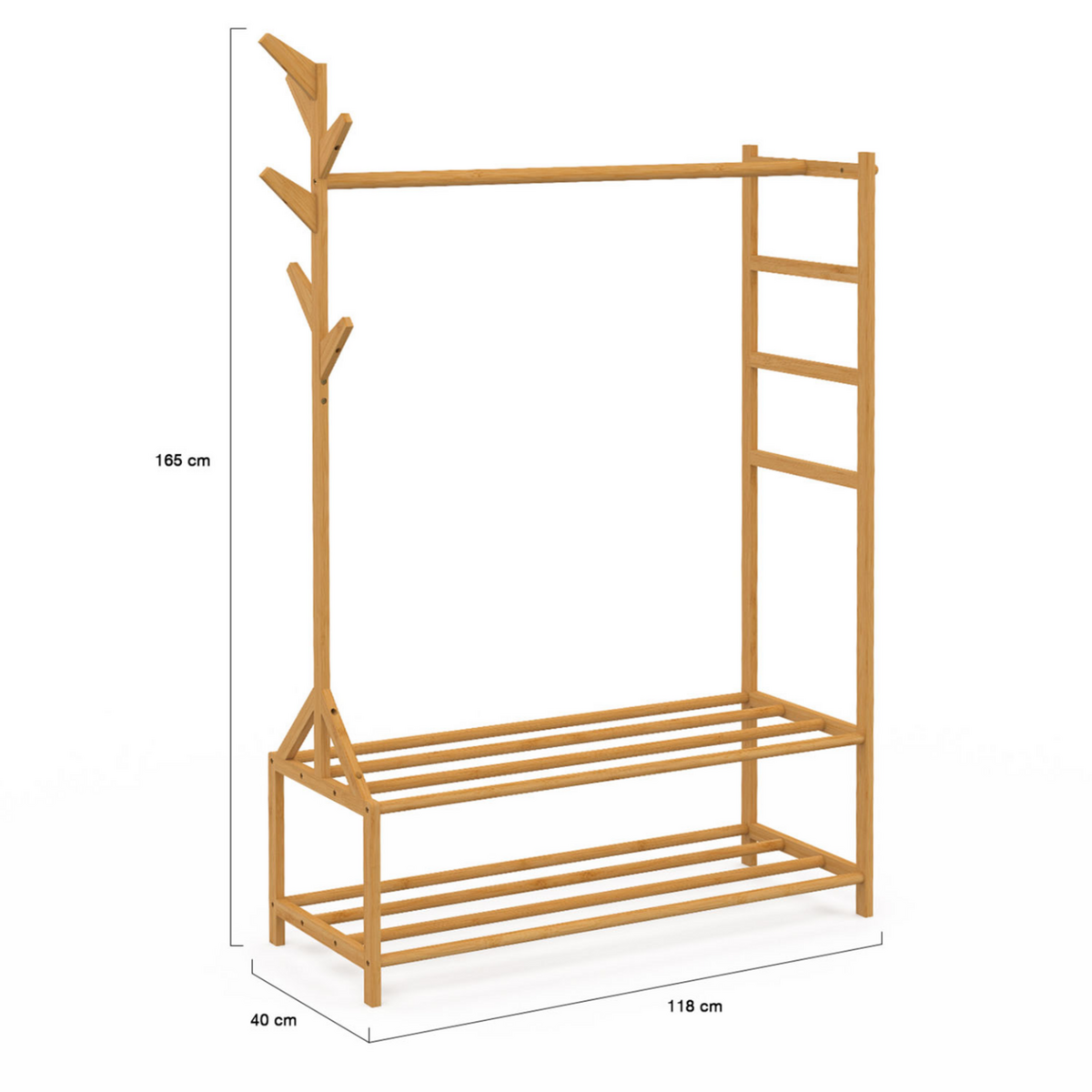 ID MARKET Portant vêtements bambou RITA avec porte-manteaux et étagères