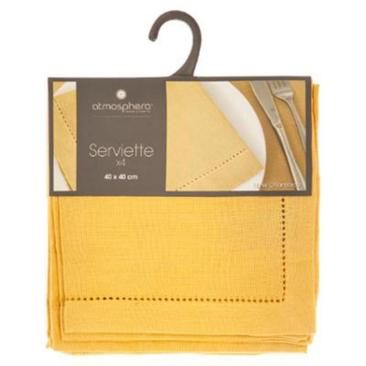ATMOSPHERA Lot de 4 Serviettes de Table  Chambray  40x40cm Ocre