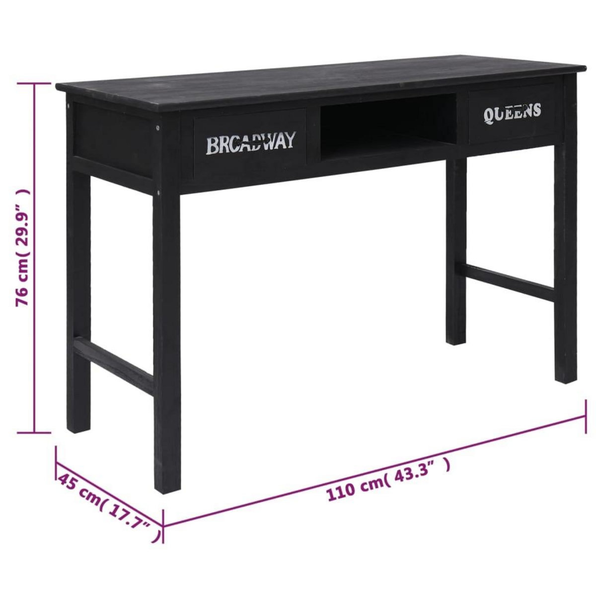 VIDAXL Table console Noir 110x45x76 cm Bois