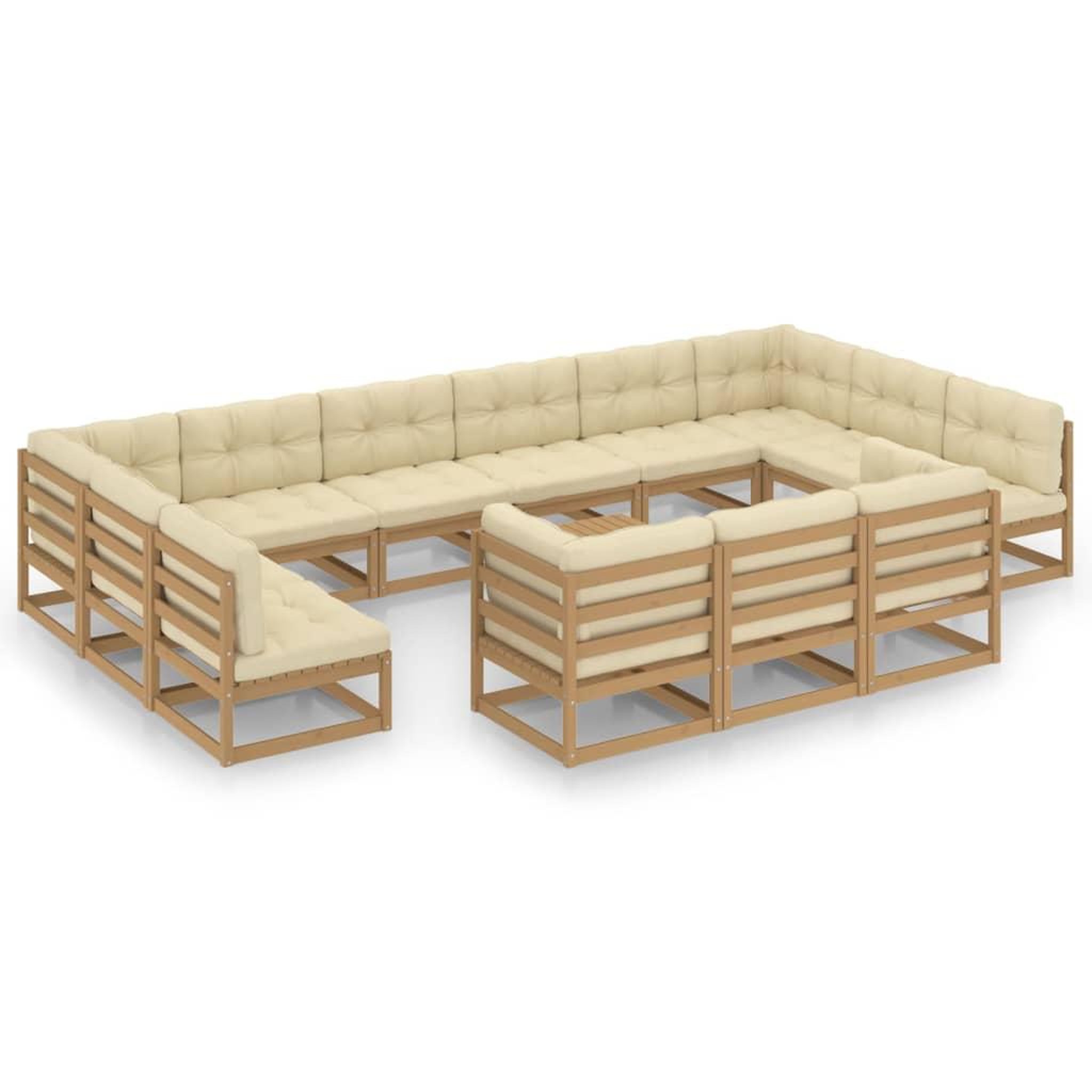 Voir la diapositive 2 : VIDAXL Salon de jardin 14 pcs avec coussins Marron miel Bois de pin